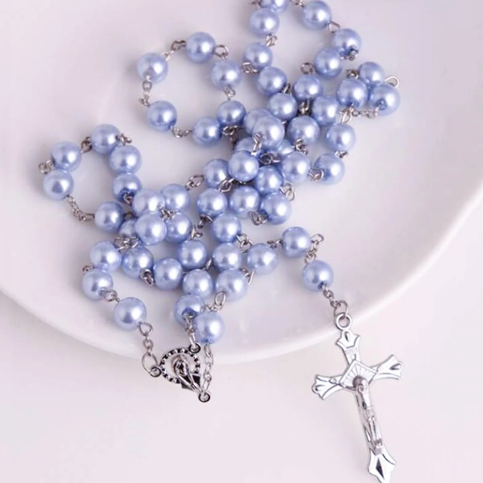 Rosario cattolico, rosario per comunione con croce retrò, sacchetto regalo in velluto, elegante croce. battesimo, comunione, matrimonio, comunione, festa (lilla)
