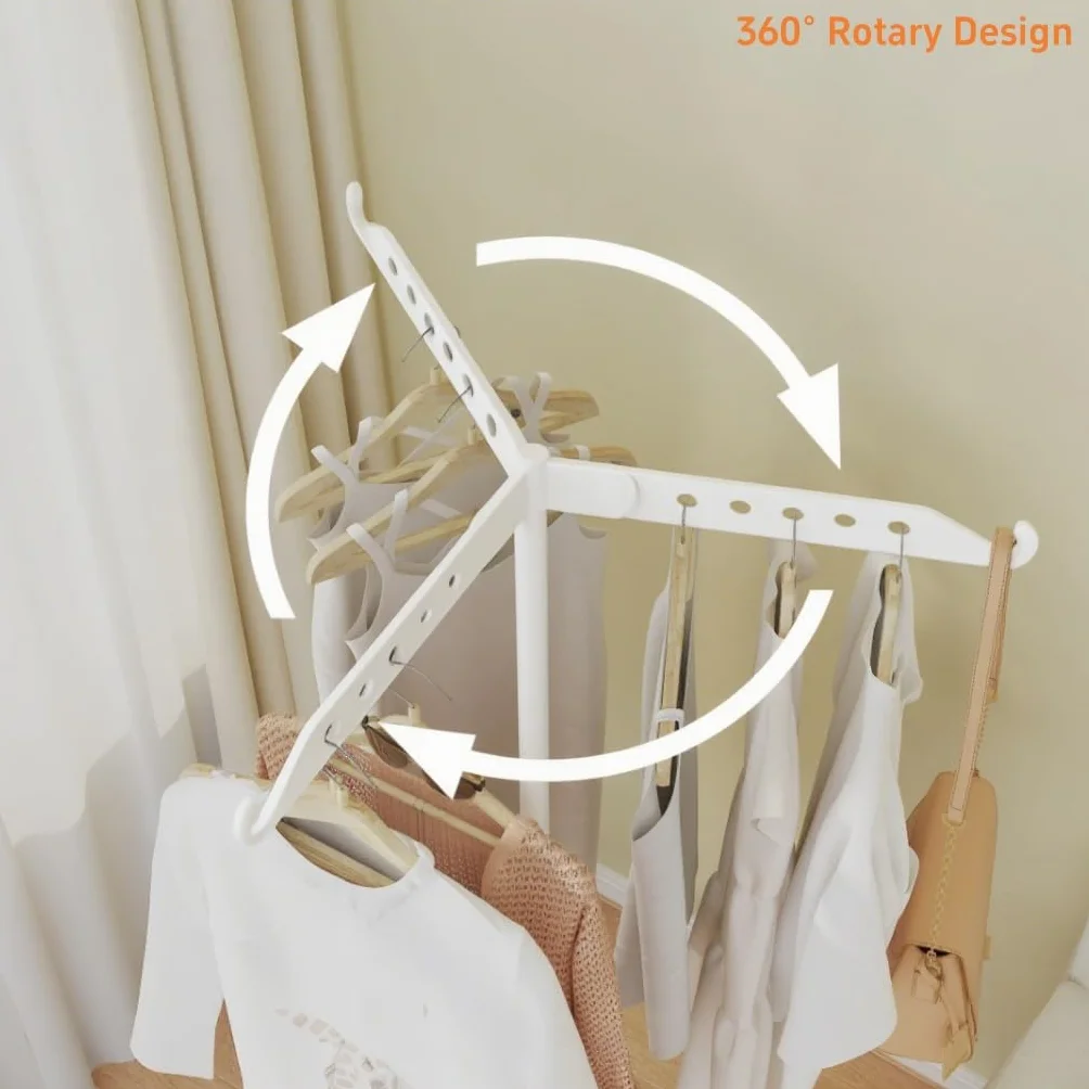 Stendibiancheria Da Pavimento, Stendino Pieghevole con 3 Bracci per Hangers, Rotazione a 360° Stendino per Esterno/Interno/Balcone - Bianco