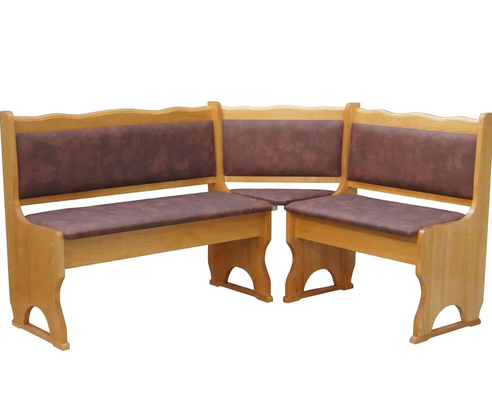 k koma Imbottitura Panca angolare in legno di pino, colore Alder con imbottitura, in legno massello – Nuova pelle ecologica marrone (100 x 120)