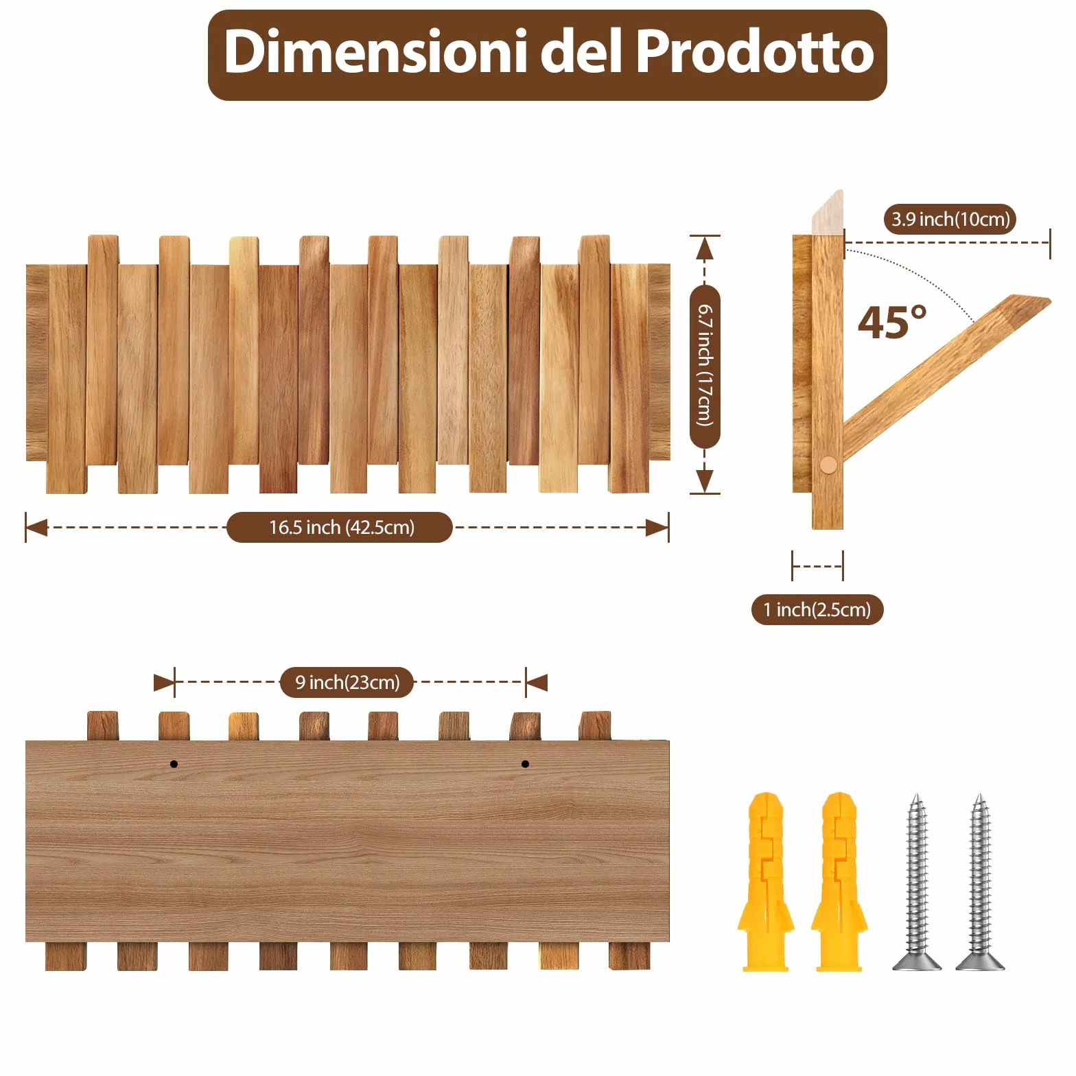 Ganci Pieghevoli in Legno, Appendiabiti da Parete in Rovere 42,5 x 16 x 2,5 cm