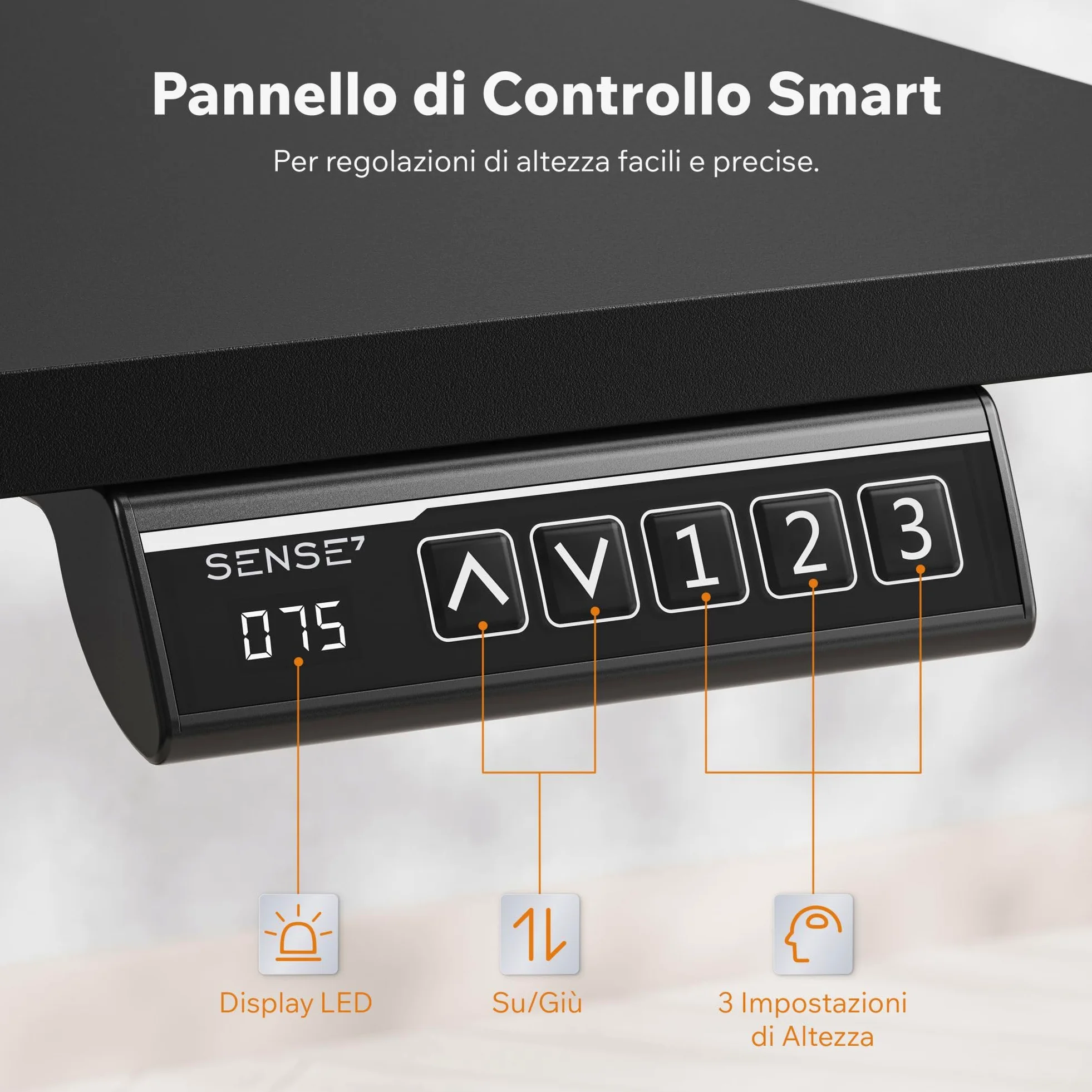 SENSE7 Nojo Light Scrivania Elettrica Nera 140x70cm, Portata 70kg – Grande Scrivania Ergonomica con Memoria e Motore Silenzioso – Ideale per Gaming e Ufficio