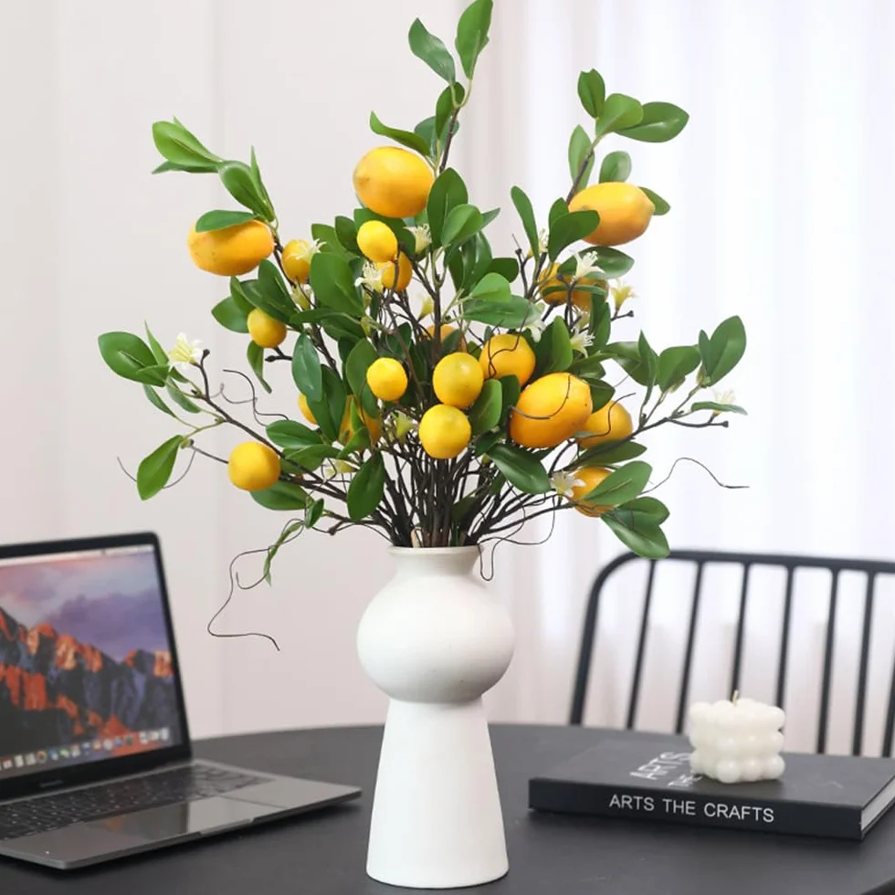 Rami di limoni artificiali 8 teste finti frutta con foglia verde decorazione realistica per casa fattoria centrotavola