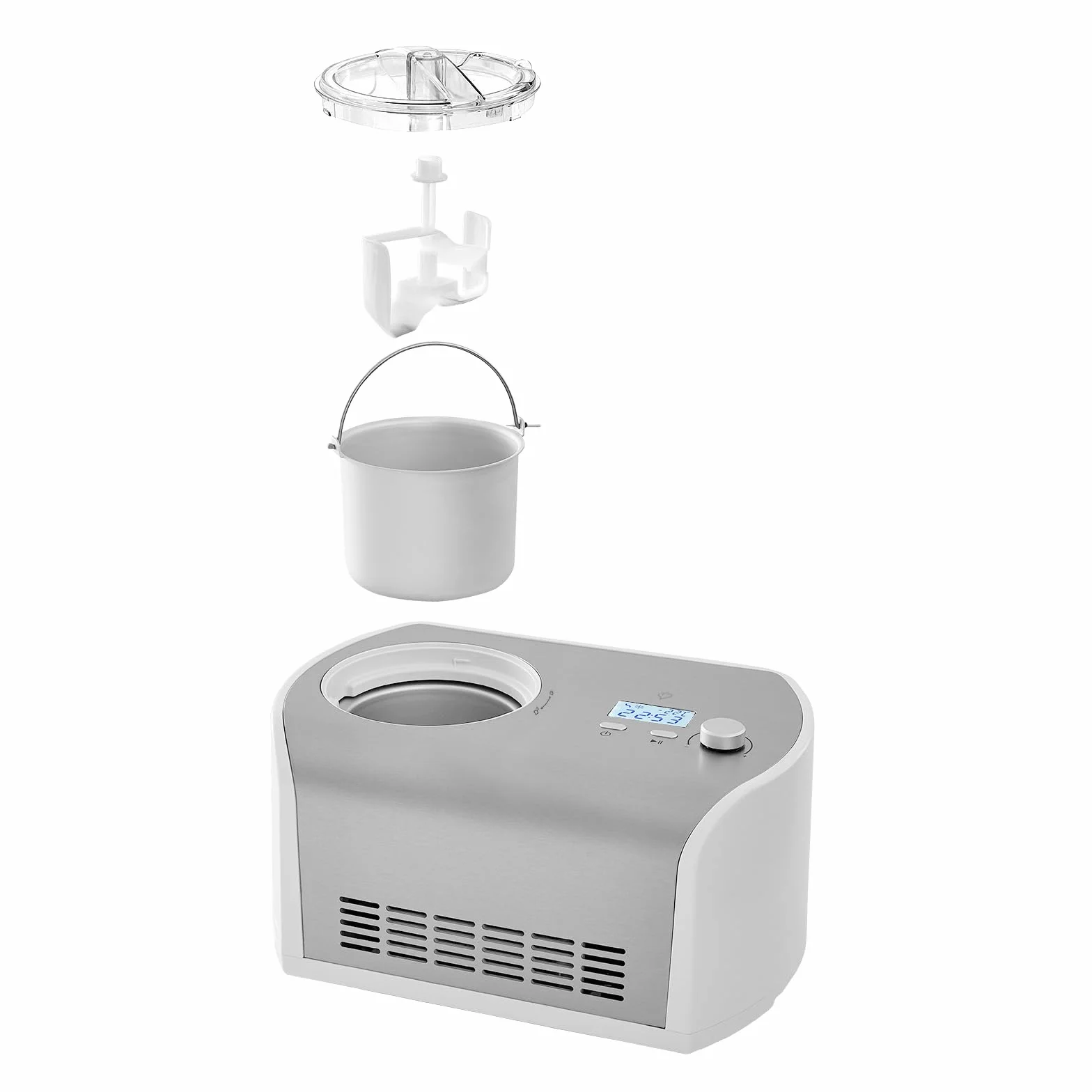 SPRINGLANE Gelatiera Elli con compressore autoraffreddante, gelatiera in acciaio inossidabile con contenitore per gelato rimovibile (Argento, 1,2 L)