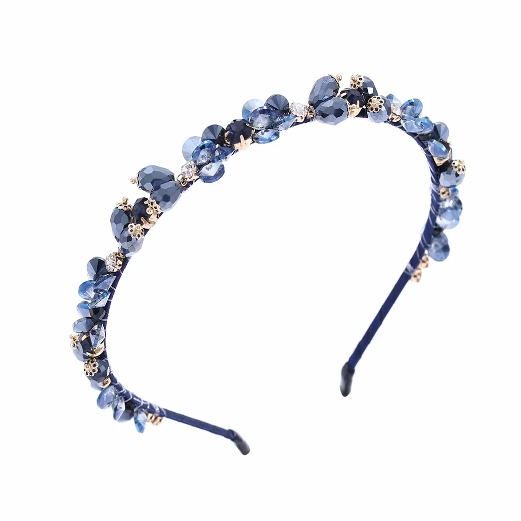Fascia per Capelli Cristallo Blu Brillante Strass Vintage Festa Ballo Donne