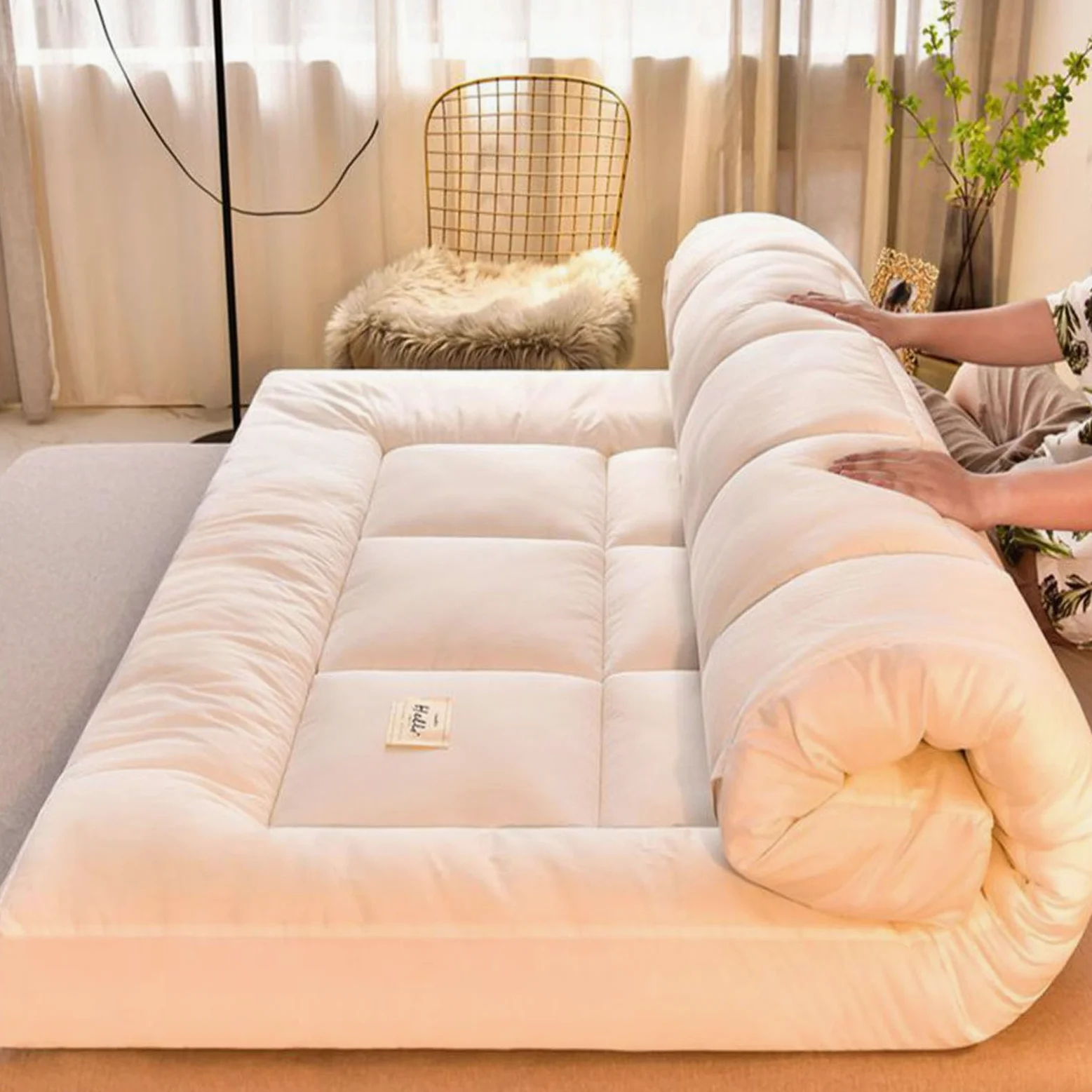 TFDRSEXVD Materasso Letto futon Matrimoniale e Singolo Pieghevole e Arrotolabile. materassi da Terra futon Trapuntato salvaspazio | Bed Ground,Bianca,120x200cm