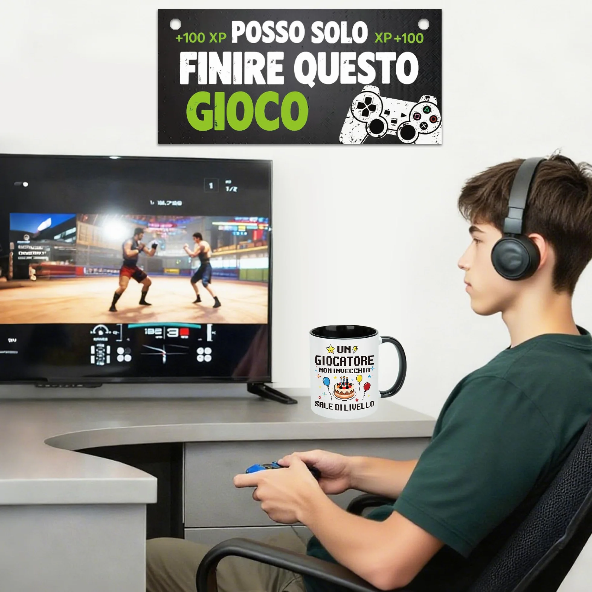 Regali per Gamer: Accessori e Decorazioni per Stanza di Gioco, Calze, Copri Cuscino, Tazza, Insegna da Porta