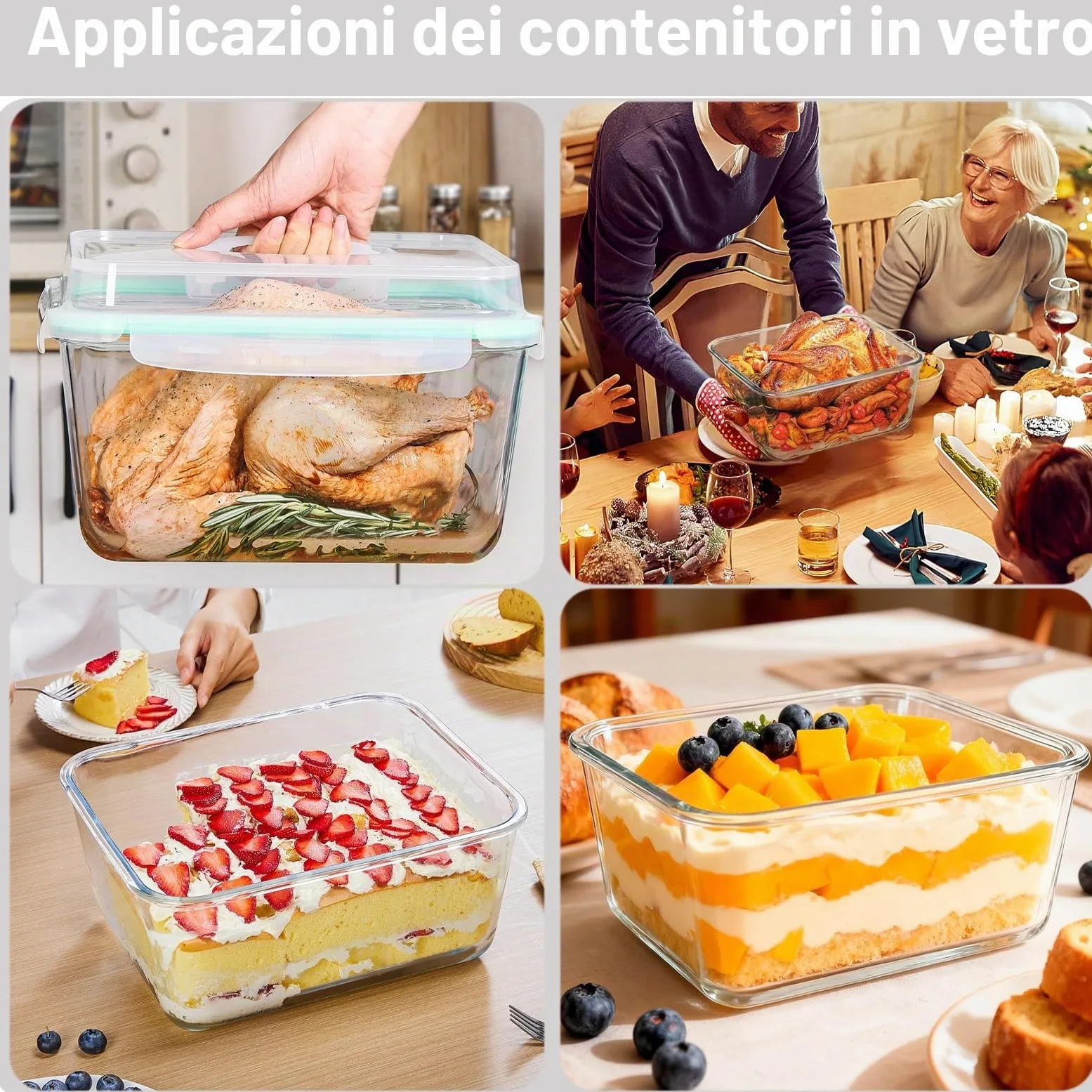 Contenitori Grandi in Vetro con Coperchio, 6 l, Ermetici, Adatti al Congelatore, Contenitori Ermetici per Alimenti per Pollo, Tacchino, Melone o Piatti di Festa