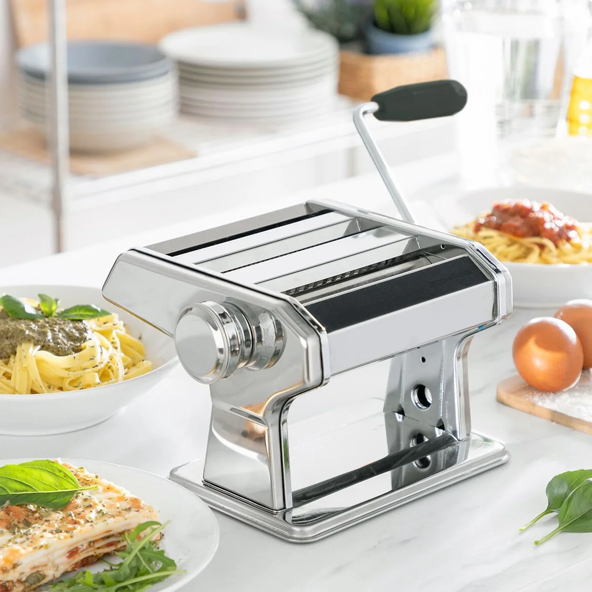 InnovaGoods Macchina per Pasta Fresca Manuale 3 in 1, Metallo, Grigio, 8 Livelli Regolabile