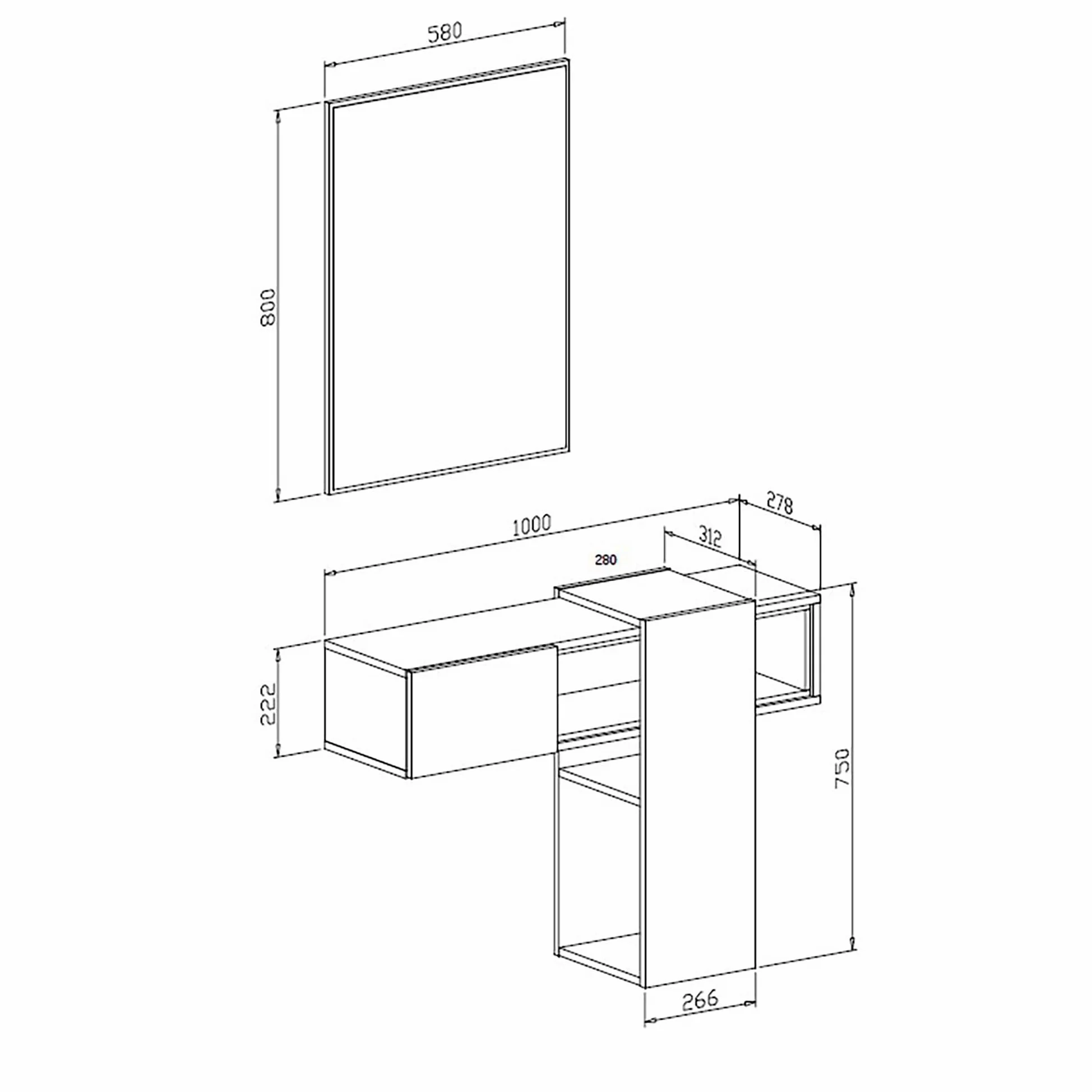 Dmora - Mobile da ingresso Baffin, Entratina appendiabiti, Composizione per atrio, Consolle portaoggetti multifunzione, 100x31h75 cm, Rovere e Bianco