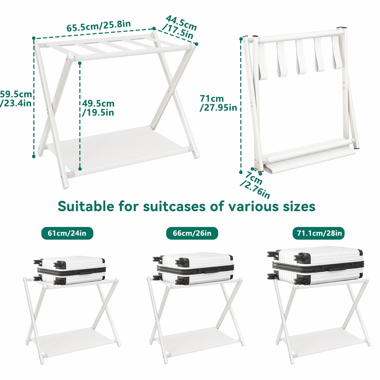 IBUYKE Luggage Rack Foldable Suitcase Stand with Storage Shelf White