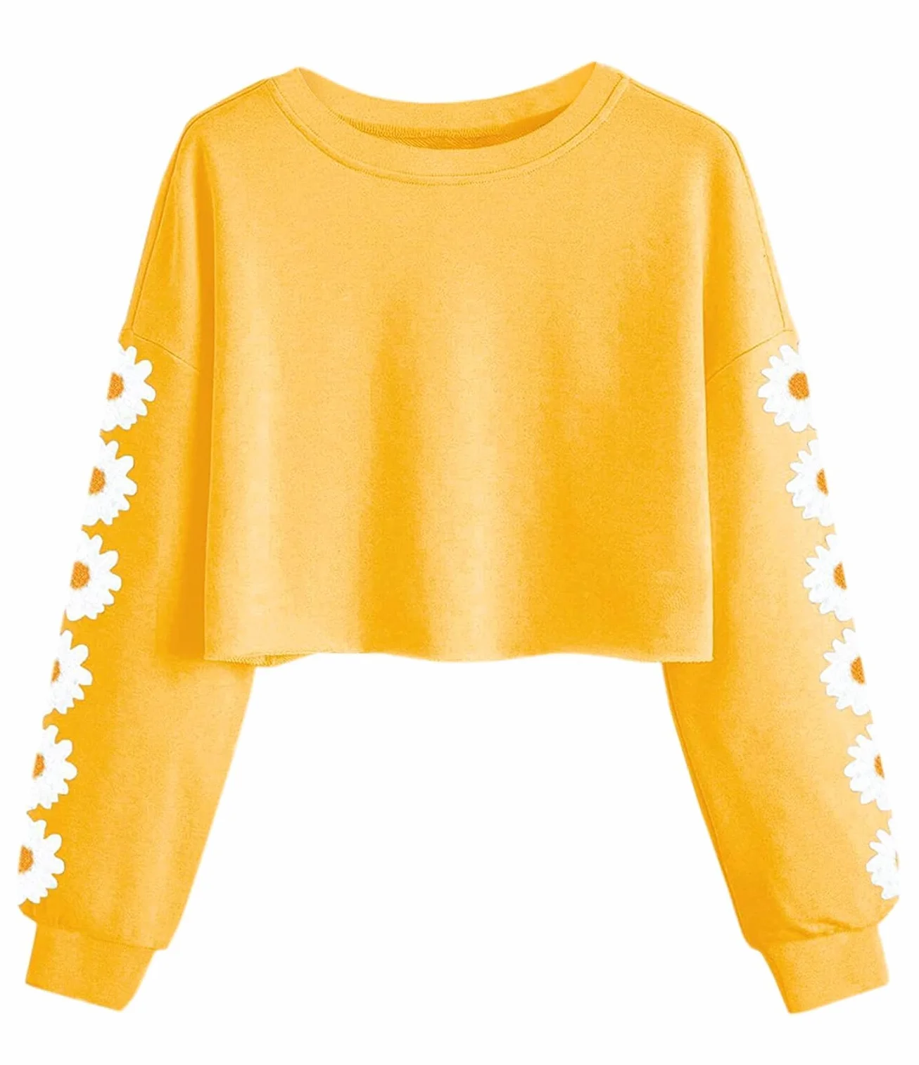 Imily Bela Felpa da Ragazza con Margherite Pinted Crop Top Maglione a Maniche Lunghe Pullover