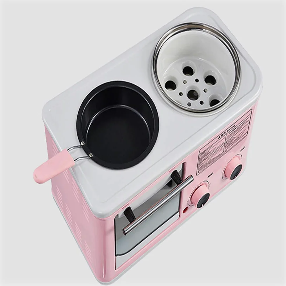 Mini Macchina Elettrica per La Colazione, Domestico 3 in 1 Macchina Prima Colazione, Mini Forno del Pane Forno per La Pizza Padella Tempo E Temperatura Regolabili,Blue