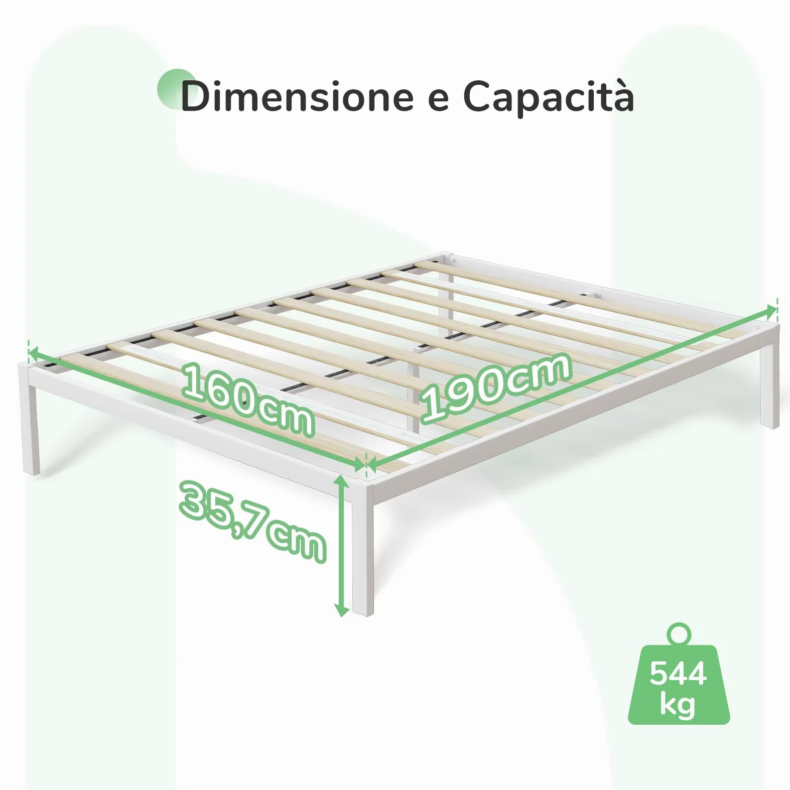 Novilla Rete Letto Matrimoniale 160x190 Struttura Letto a Doghe in Legno, Spazio di Archiviazione Sotto al Letto, Facile da Montare, Perfetto per Tutti Tipi di Letti e Materassi, Bianco