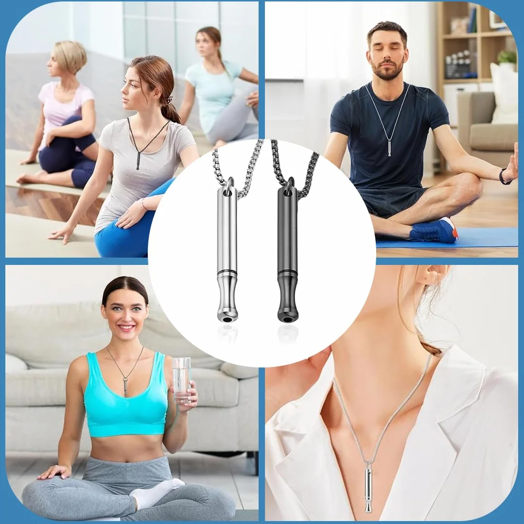 Collana Antistress Consapevole in Acciaio Inossidabile per Respirazione e Smettere di Fumare (Nero + Argento) 2 Pezzi