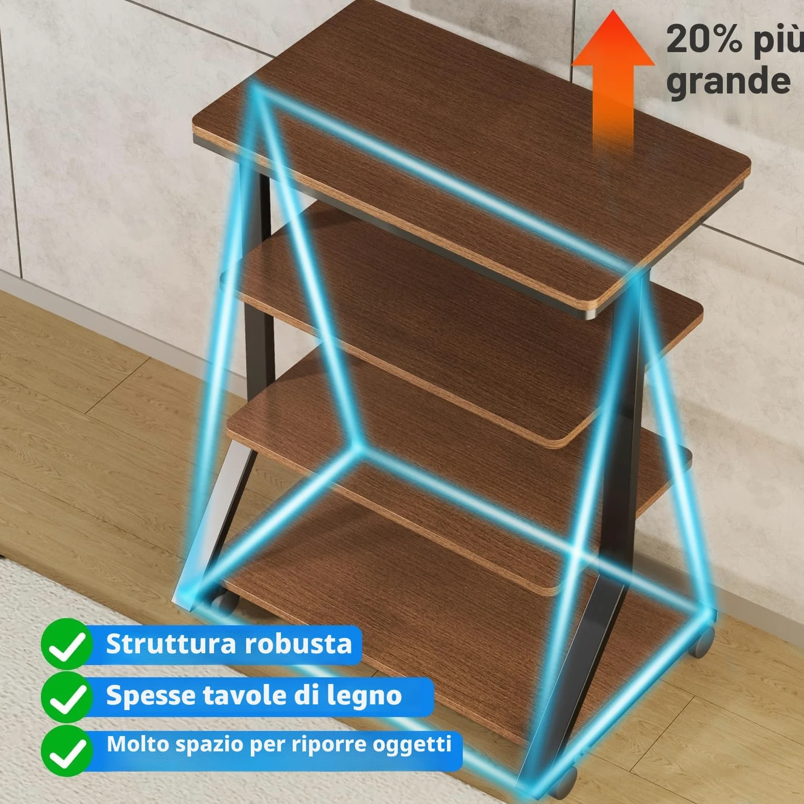 5Rcom Rack e supporti HiFi Audio Rack Armadio AV Mensola Movimento Stand 4 Ripiani in legno per Giradischi Lettore DVD Unità di intrattenimento Multifunzionale Altezza Regolabile Capacità di carico 54