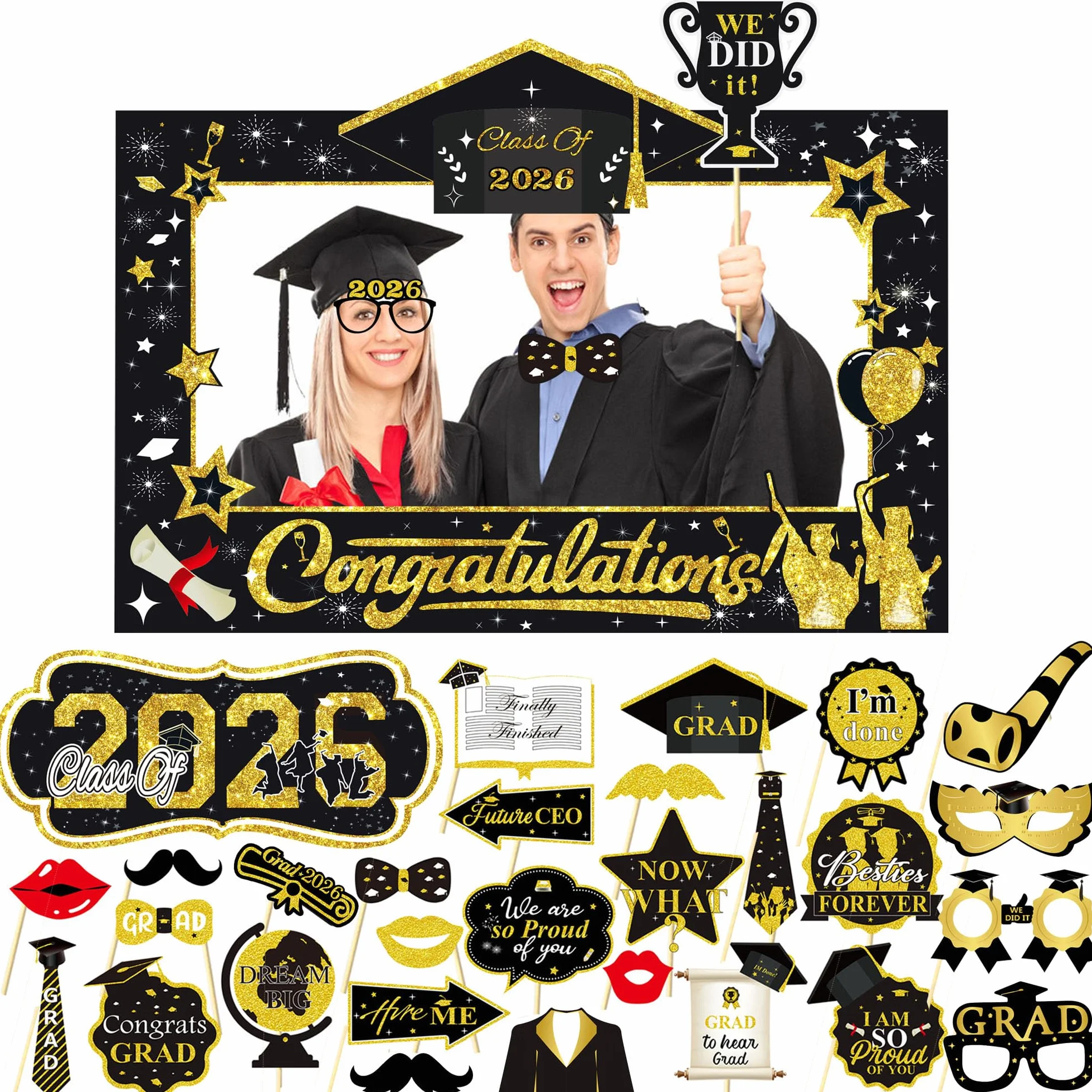 30 pz Foto Props Laurea Gadget, Cornice per Selfie in Carta, Alta Aualità Photo Booth Accessori, per 2026 Laurea Decorazioni Festa
