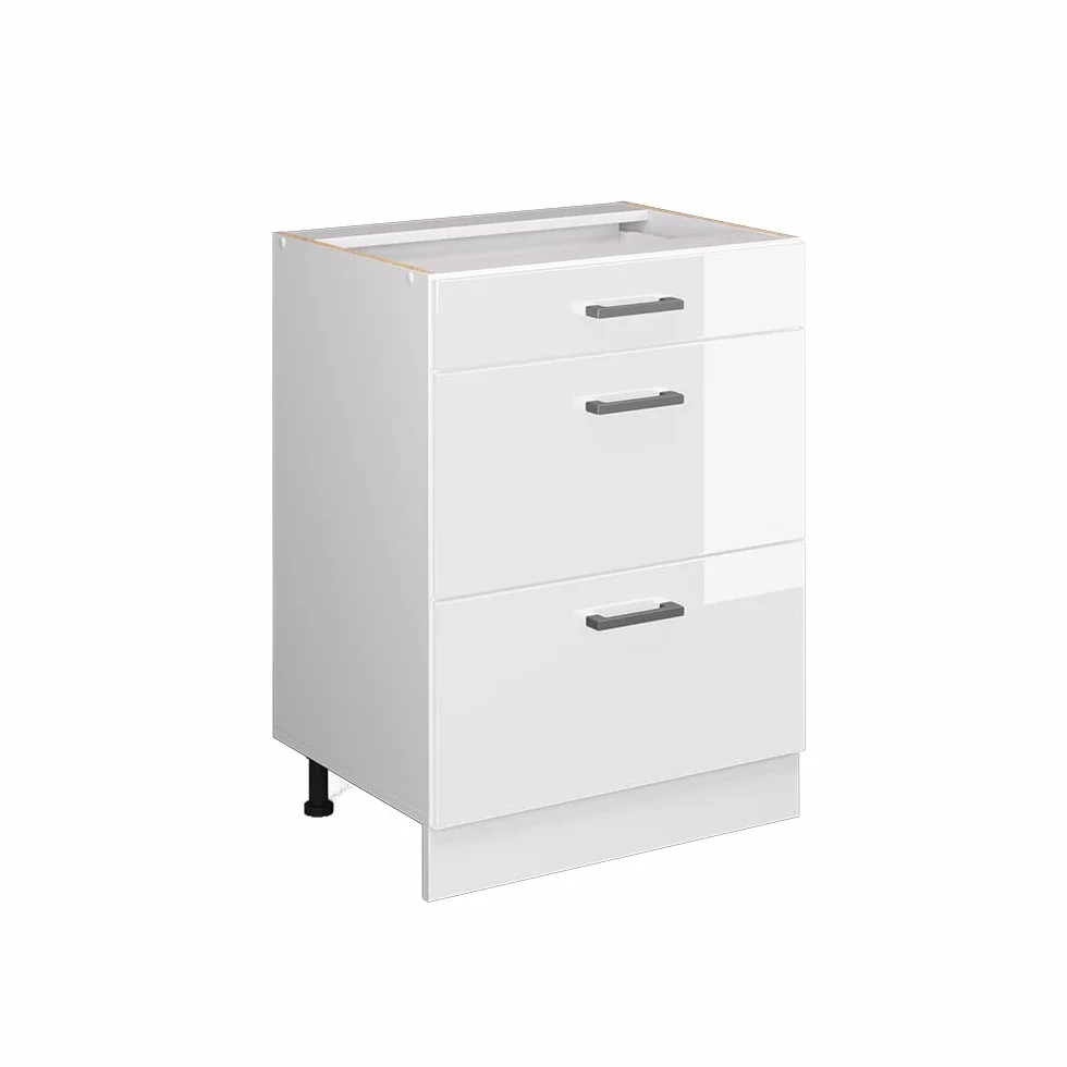 Vicco Mobiletto base per cucina R-Line, Bianco lucido, 60 cm con cassetti, senza piano di lavoro, per la libera combinazione all'interno di sistemi cucina modulari
