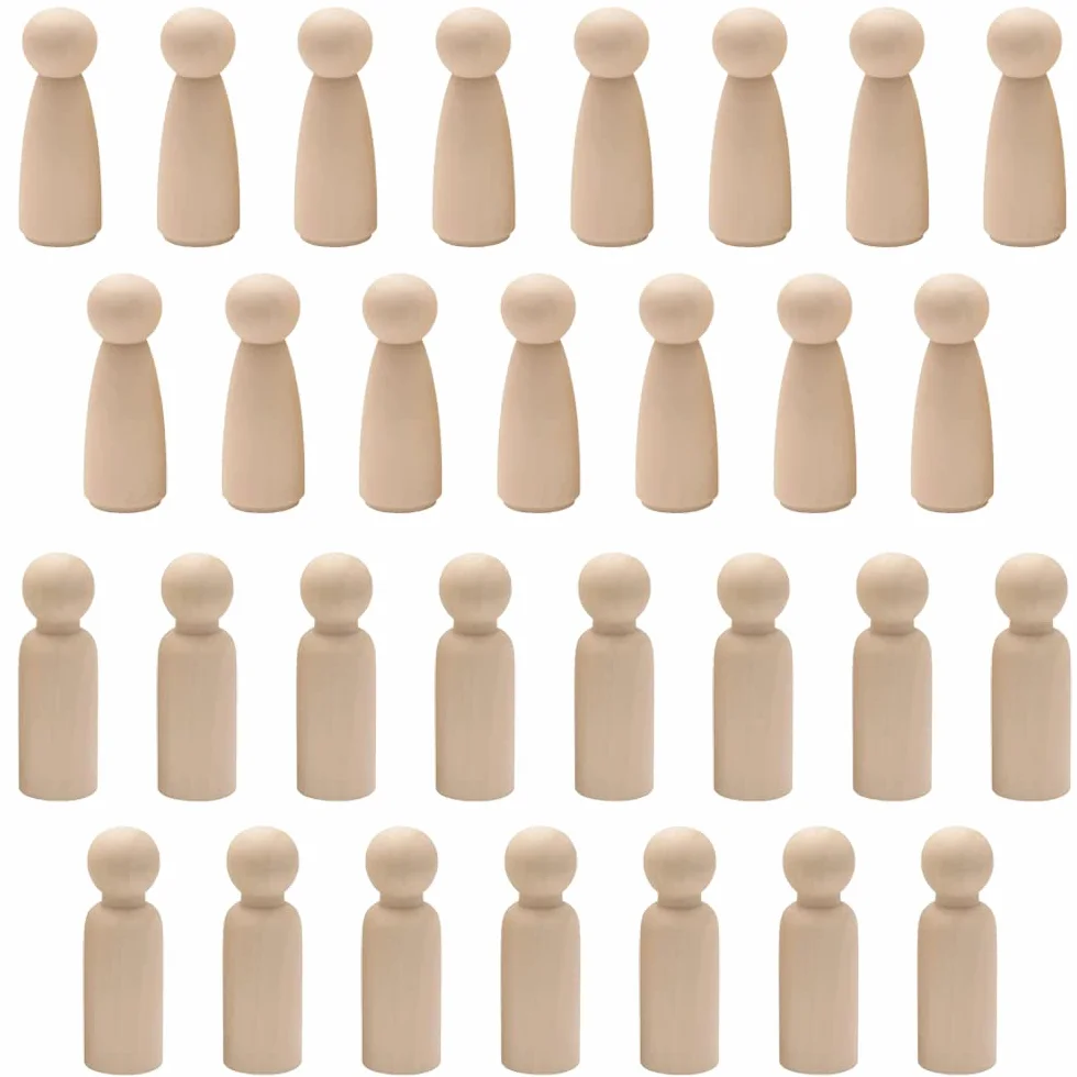 Figure in Legno da Dipingere 30 Pezzi Bambola in Legno da 65 mm Peg Dolls Legno Non Finite Bambole Piolo di Legno Vuoti Persone in Legno Corpi per Fai da Te Decora,Femmina e Maschio