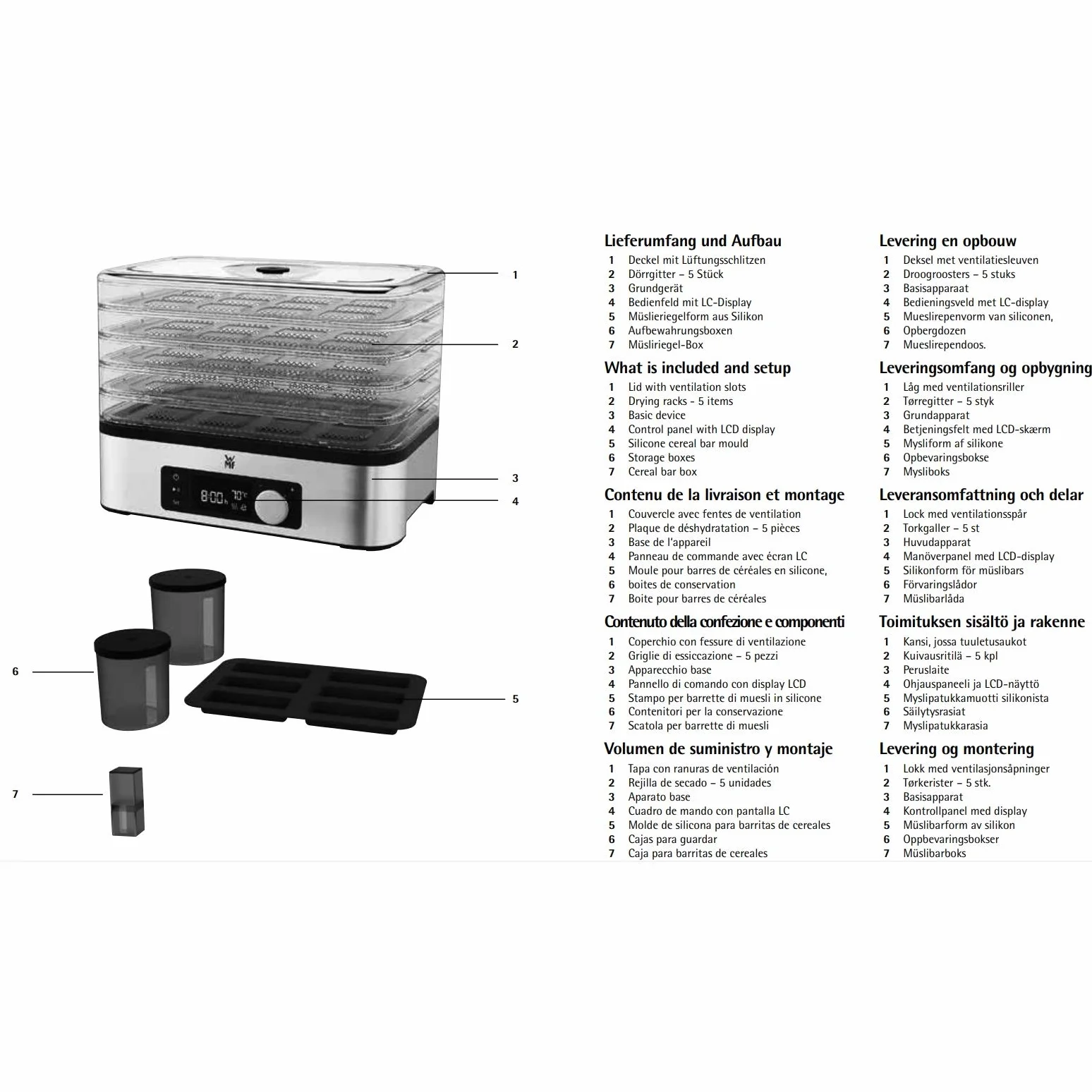 WMF KitchenMinis Essiccatore Compatto Snack to Go, in Acciaio Cromargan con 5 Griglie di Essicazione in Tritan, Sistema Silenzioso, Essicatore con Display LCD e Timer Programmabile, Dim. 28 x19x21 cm