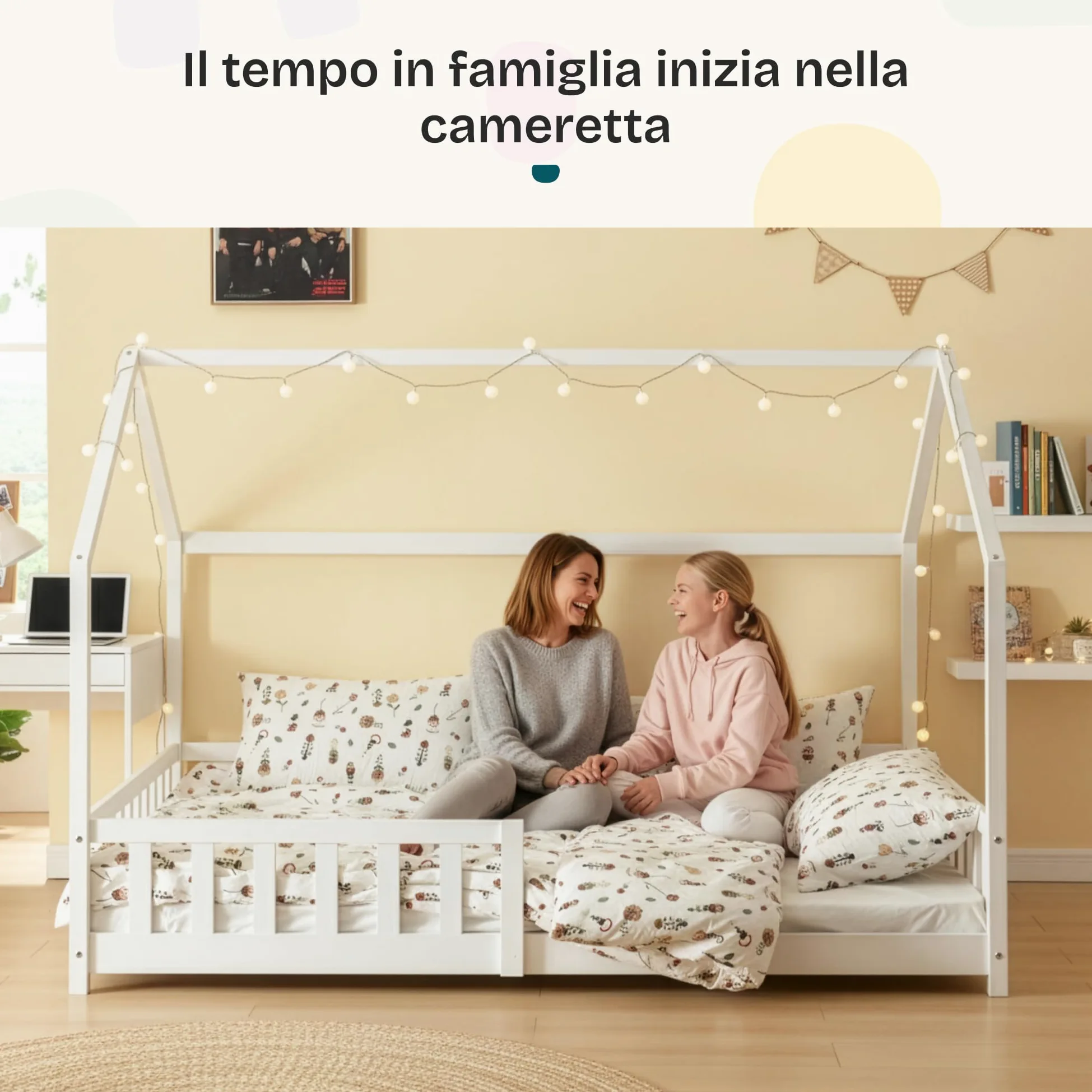 [en.casa] Letto per Cameretta Lettino a Forma di Casetta con Sbarre Letto Piazza e Mezza per Bambini Struttura in Legno di Pino 120 x 200 cm Bianco