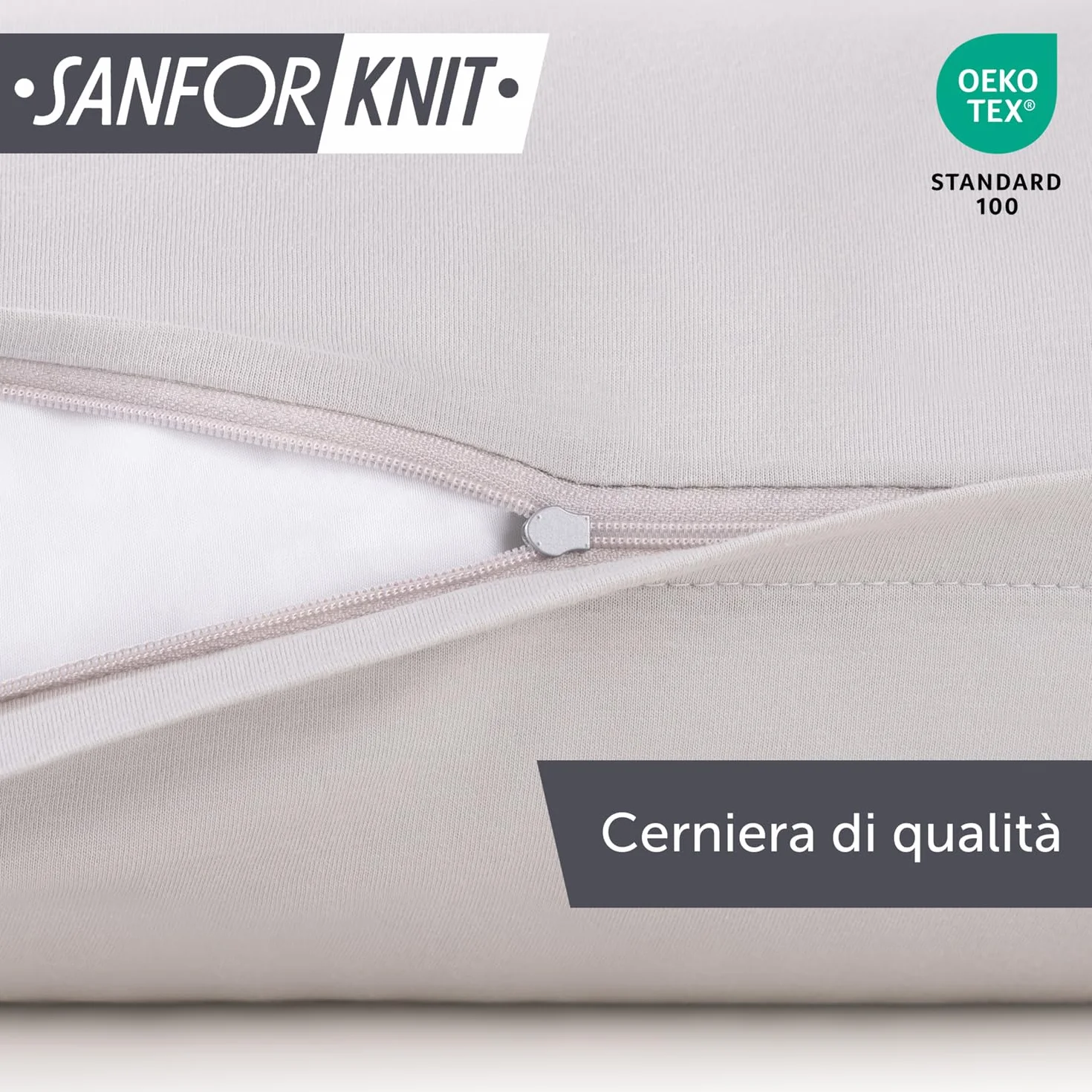 Blumtal Federe Cuscini Letto Matrimoniale Cotone 40x145 Set di 2 Jersey Cerniera Oeko-Tex Grigio Chiaro