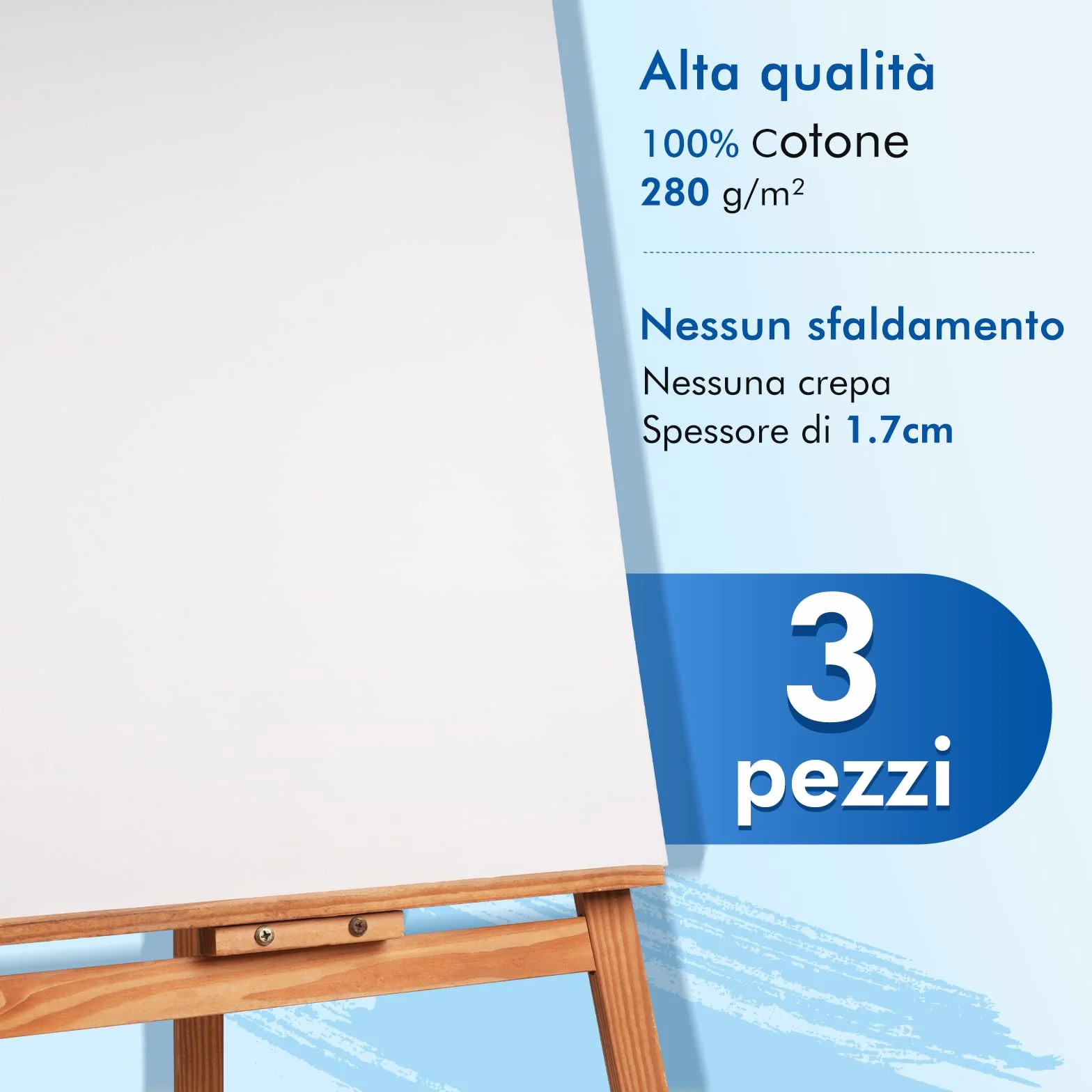Tela da Dipingere 50 x 70 cm Set di 3 Tele Bianche 100% Cotone 280 g/m² Spessore 1.7 cm per Acrilici Olio