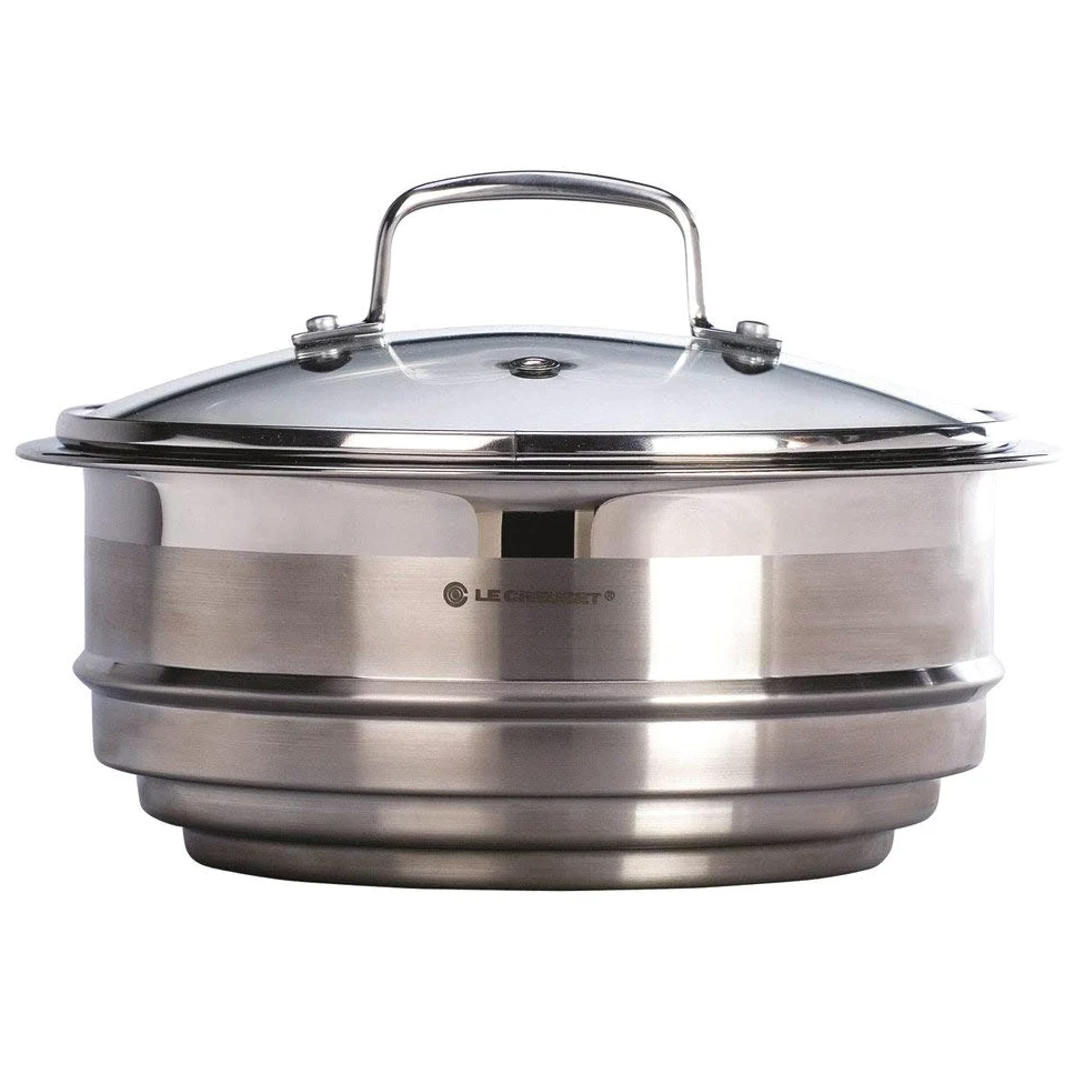 Le Creuset Cestello per cottura al vapore in acciaio inox con coperchio in vetro, per Pentole di diameter 16,18,20 cm, Acciaio Inox, 96201900001000