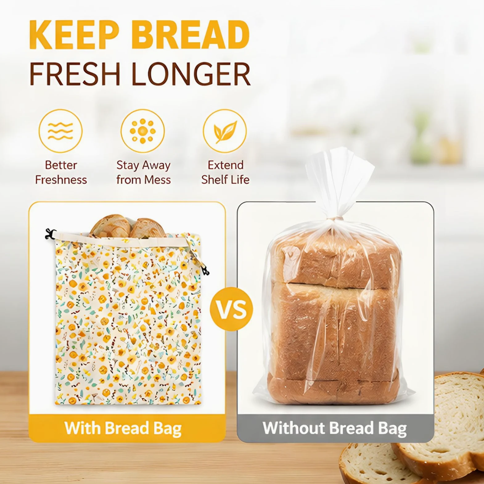 Grande contenitore per pane in cotone per lievito naturale e pagnotte fatte in casa, allunga la freschezza del sacchetto del pane cerato