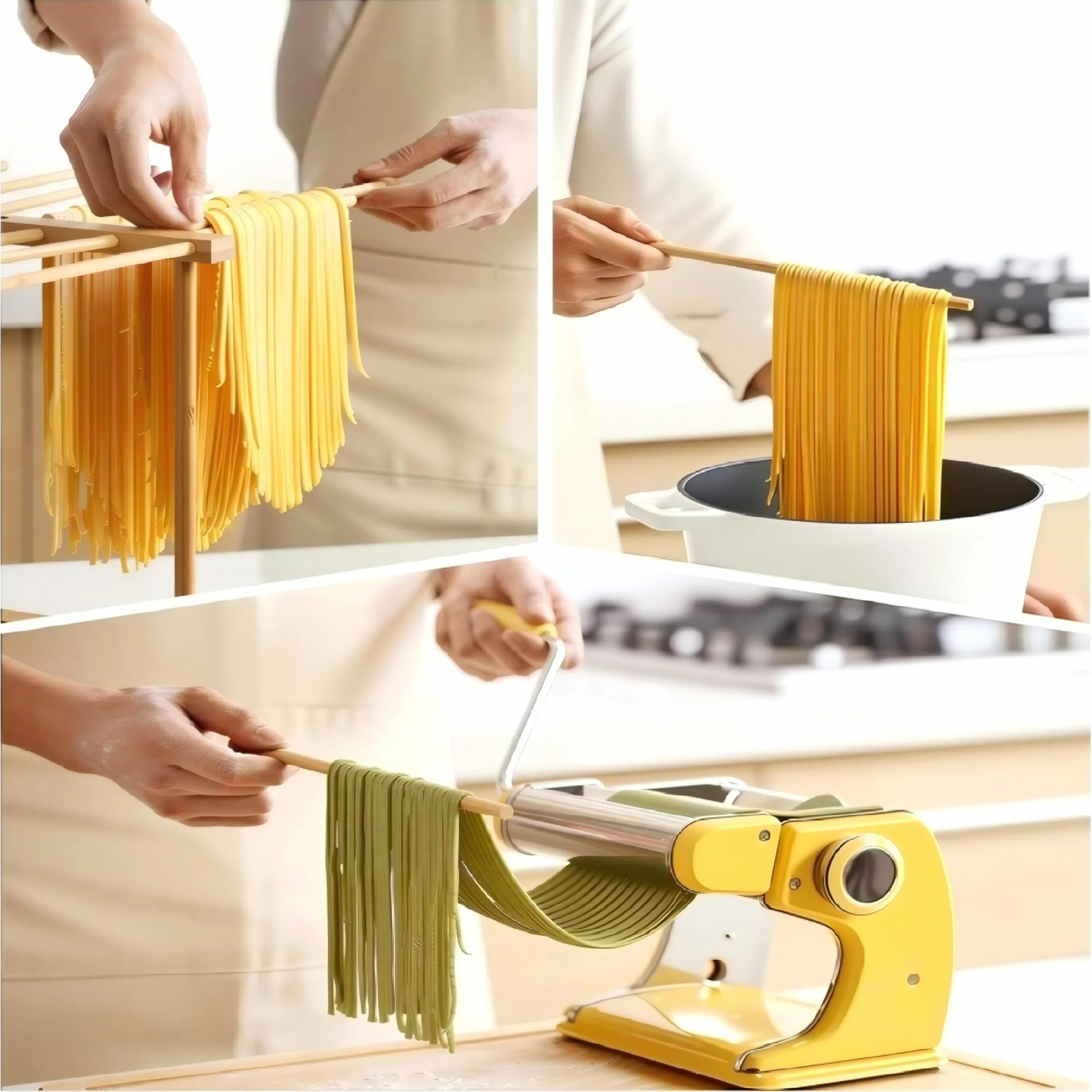Stendino per Pasta, Stendino in Legno per Pasta Dotato di Asta di Trasferimento E 12 Aste per Stendere La Pasta, Grande capacità, Pieghevole, Ideale per La Pasta Fatta in Casa