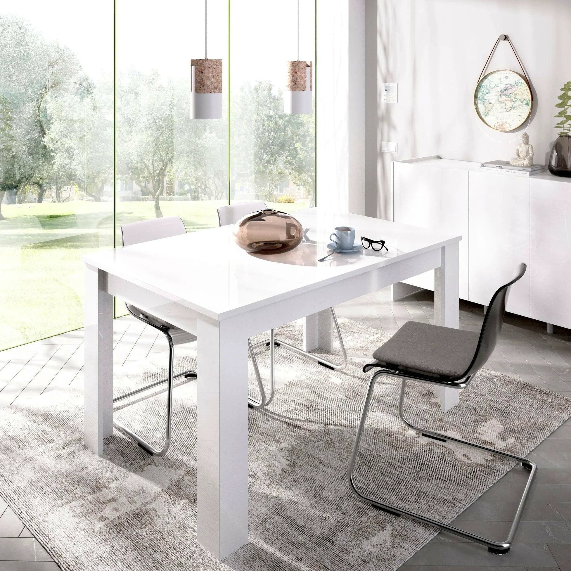 Dmora - Tavolo allungabile Caladora, Consolle con allunghe, Tavolo da pranzo multiuso, Ripiano estensibile da cucina, 190x90 h77 cm, Bianco lucido