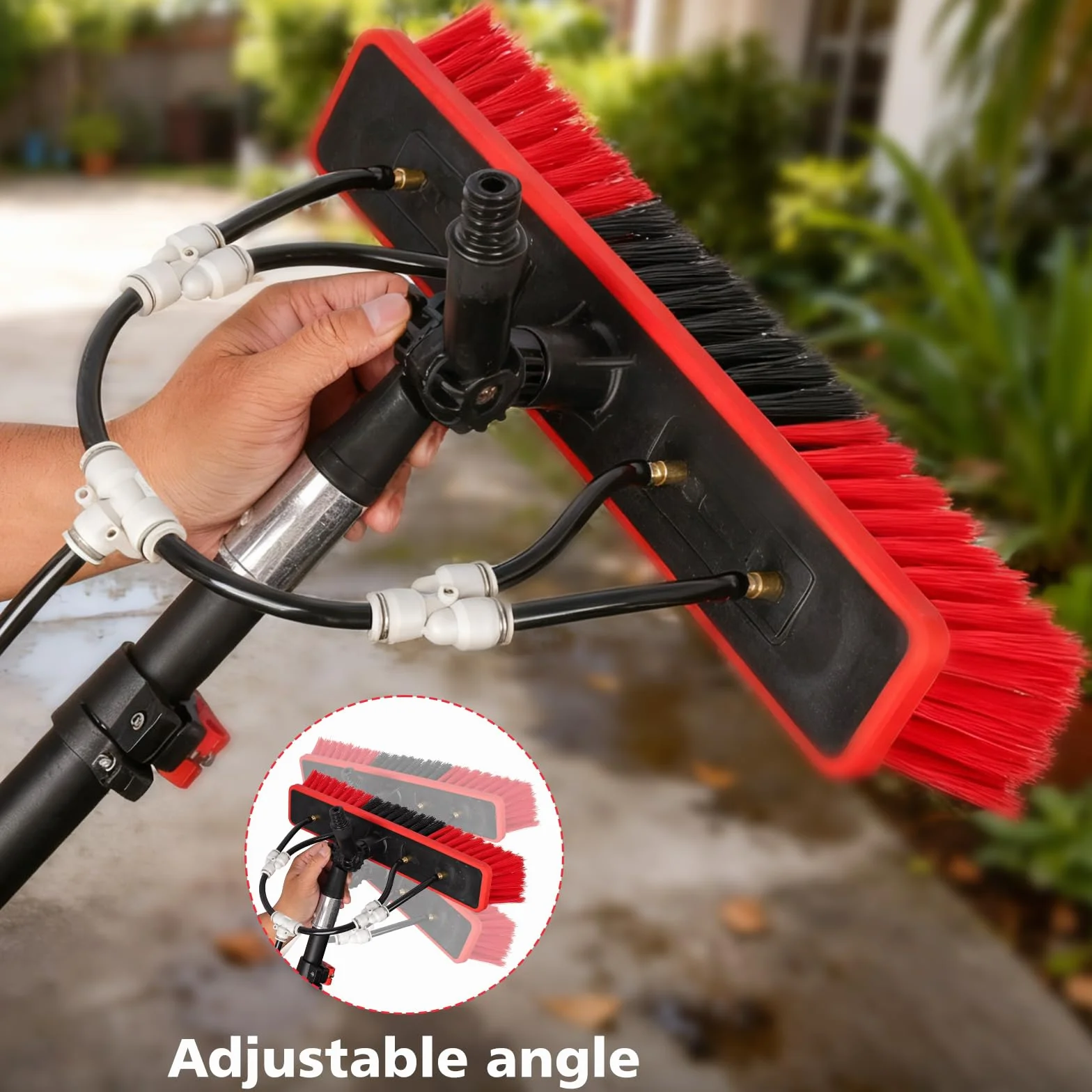 Spazzola di lavaggio telescopica 4 in 1, 7,2 m, per fotovoltaici, finestre, camper e tetti – asta telescopica e spazzola telescopica, set di pulizia con attacco dell'acqua, spazzola per la pulizia e