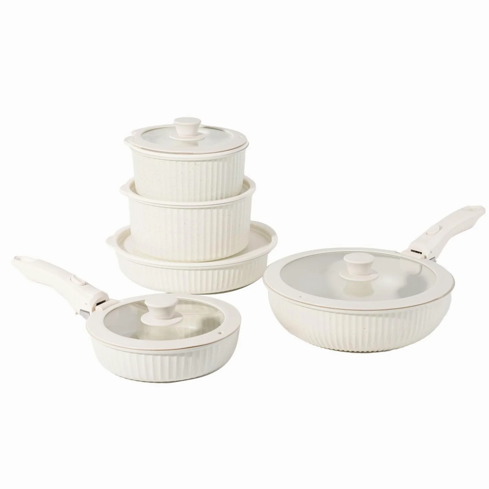 EMUKOEP Set di Pentole Pentole con Manico Staccabile Padelle con Manico Rimovibile Set di a Induzione Pentola Antiaderente Padella Profonda con Coperchio per Cucinare in C
