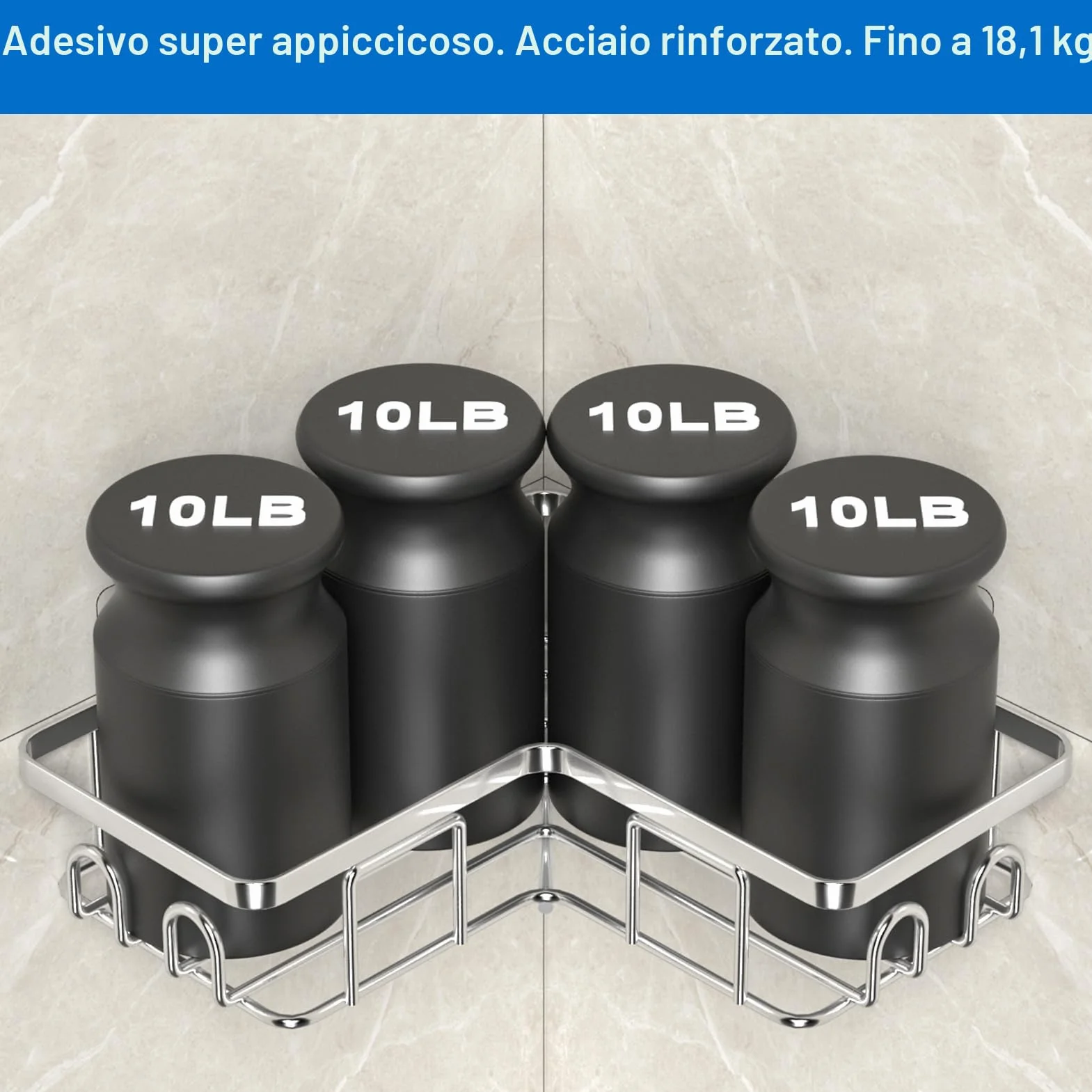 Mensola Doccia Angolare Porta Sapone Acciaio Inox 2 Pezzi Argento