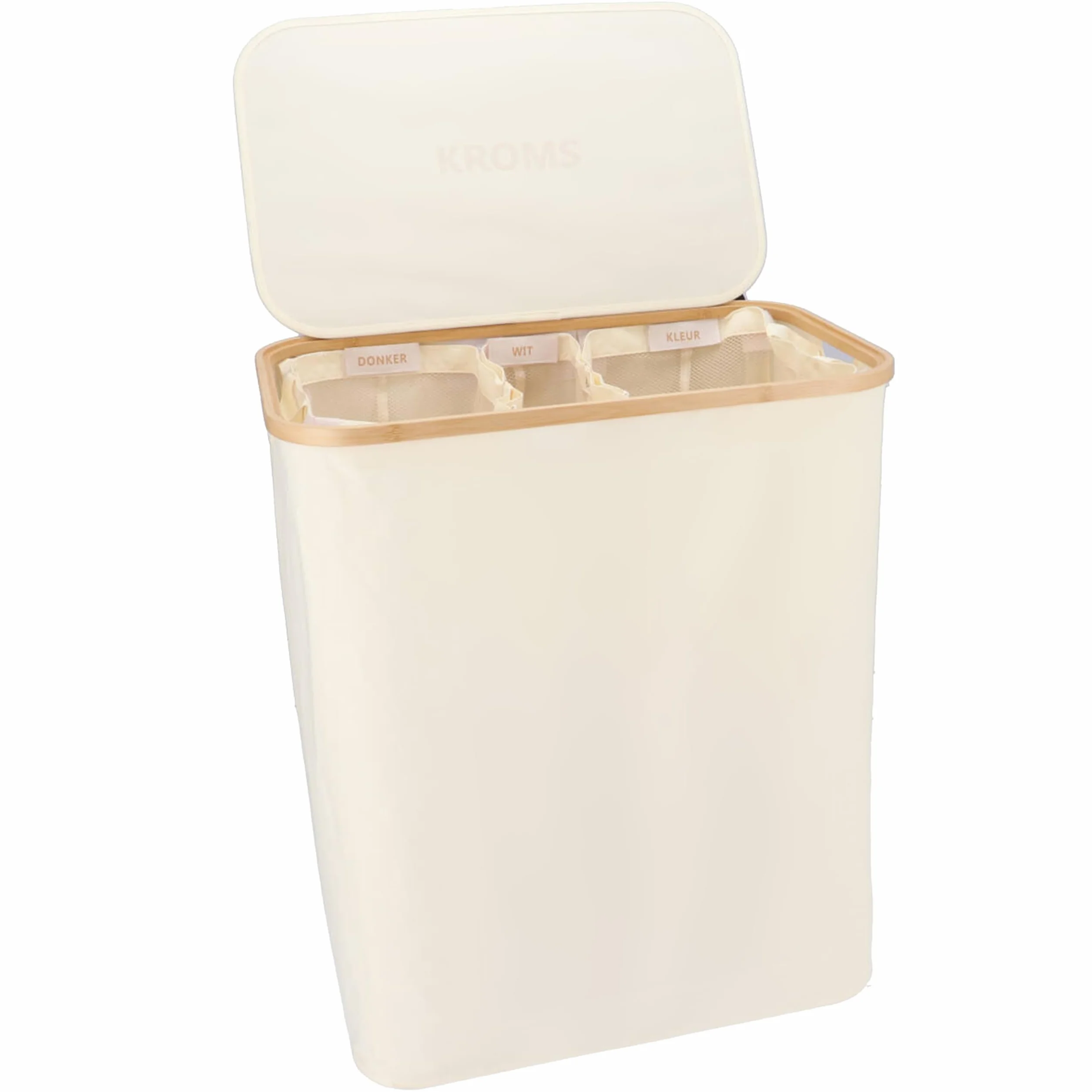 Cesto portabiancheria 3 scomparti 145L - Beige - Cesto biancheria sporca pieghevole – Porta biancheria salvaspazio per bagno – Cesta panni sporchi - Porta biancheria sporca per bagno
