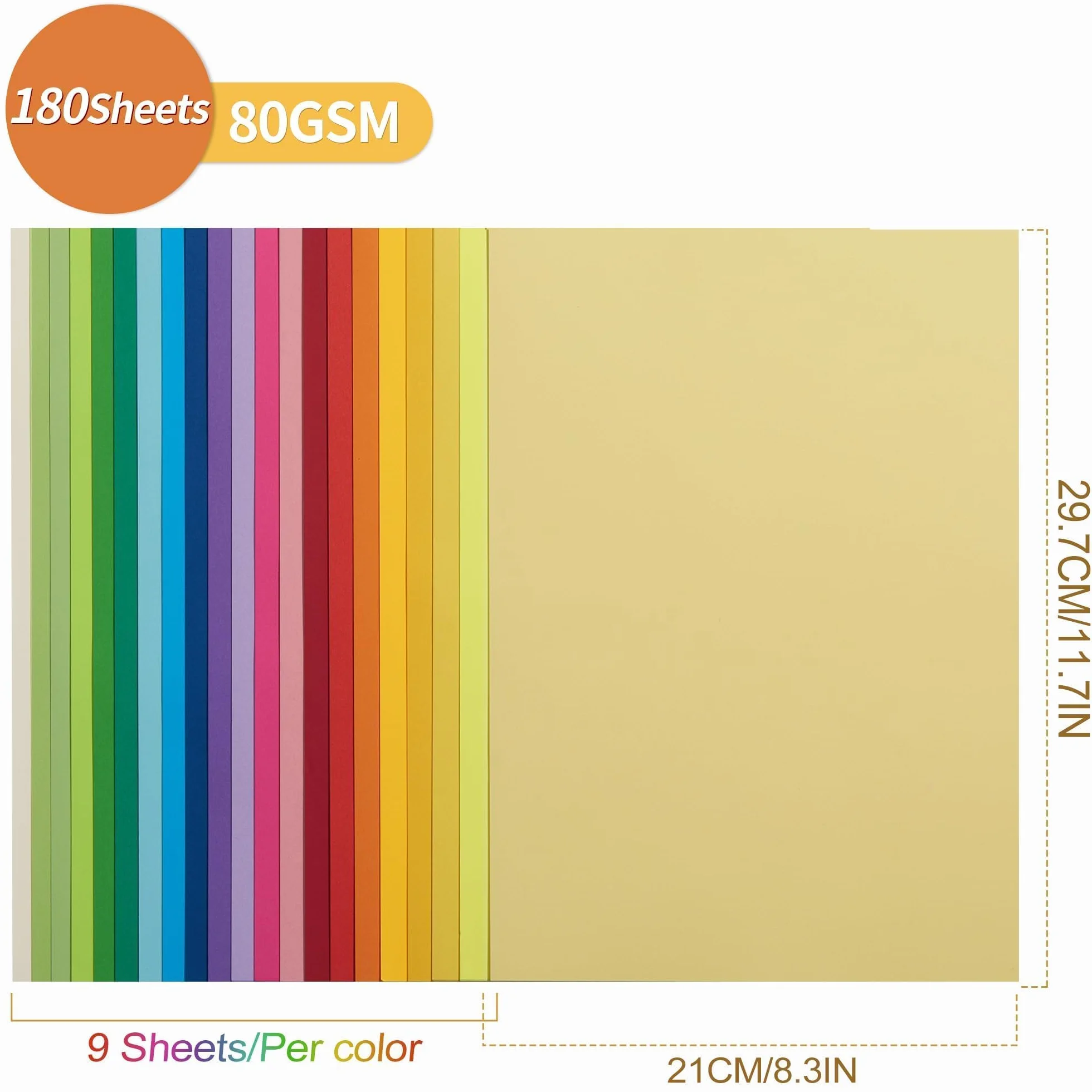 Carta per origami A4 80 gsm 180 fogli 20 colori vivaci fronte-retro