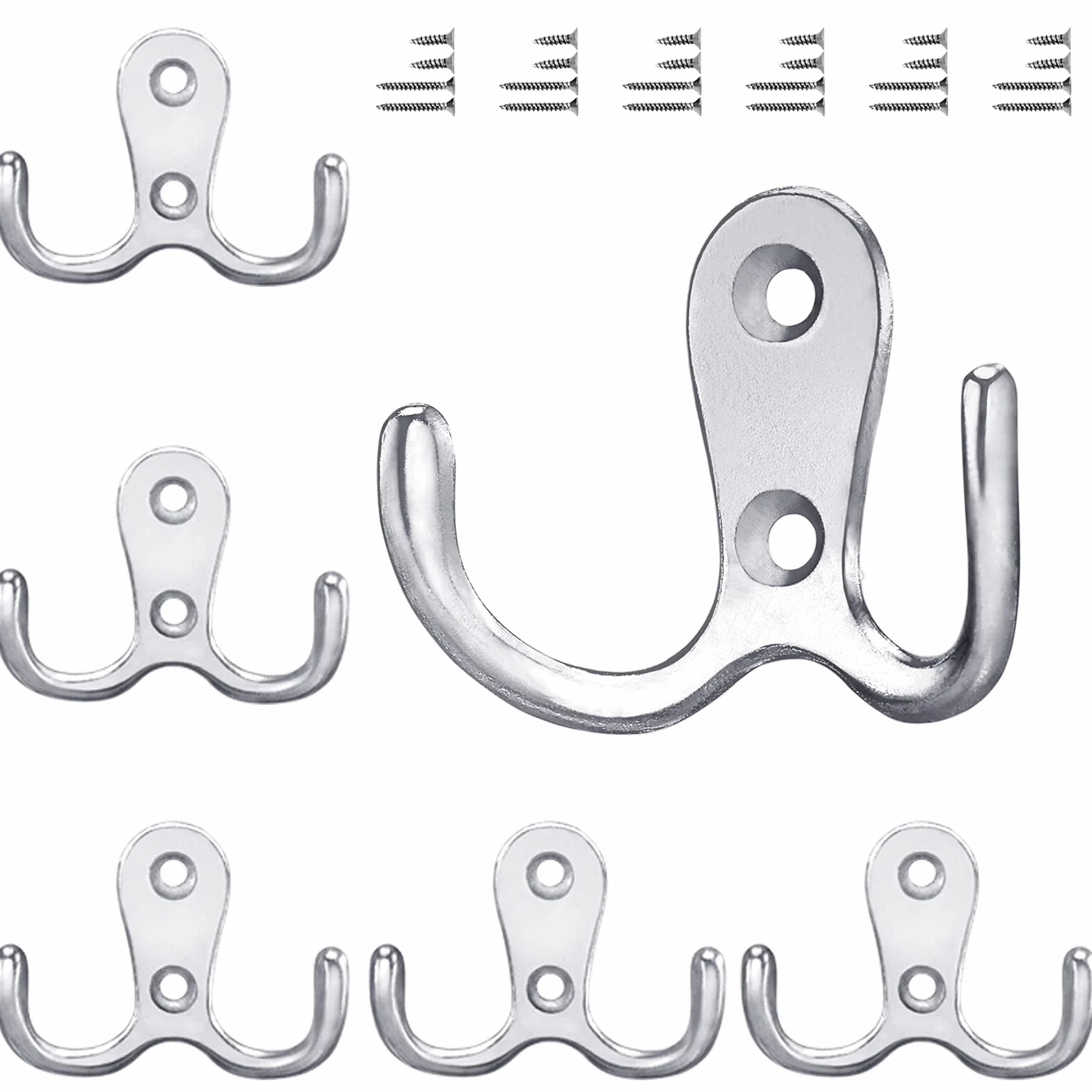 Ganci appendiabiti in metallo doppio gancio da parete vintage argento 6 pezzi