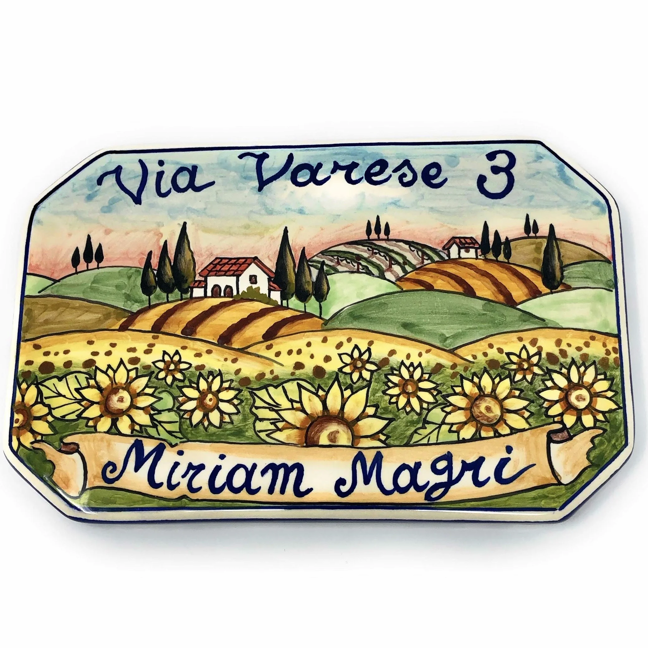 Ceramica italiana artistica numero civico 20x13 personalizzato decorazione paesaggio toscano fatta a mano