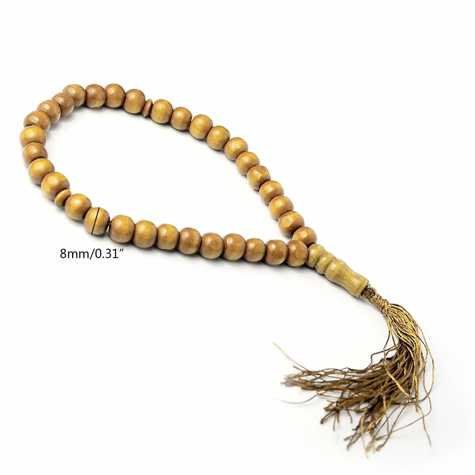 Perline di preghiera musulmane in legno, 8 mm, 33 rosario islamico Tasbih - Regalo di compleanno