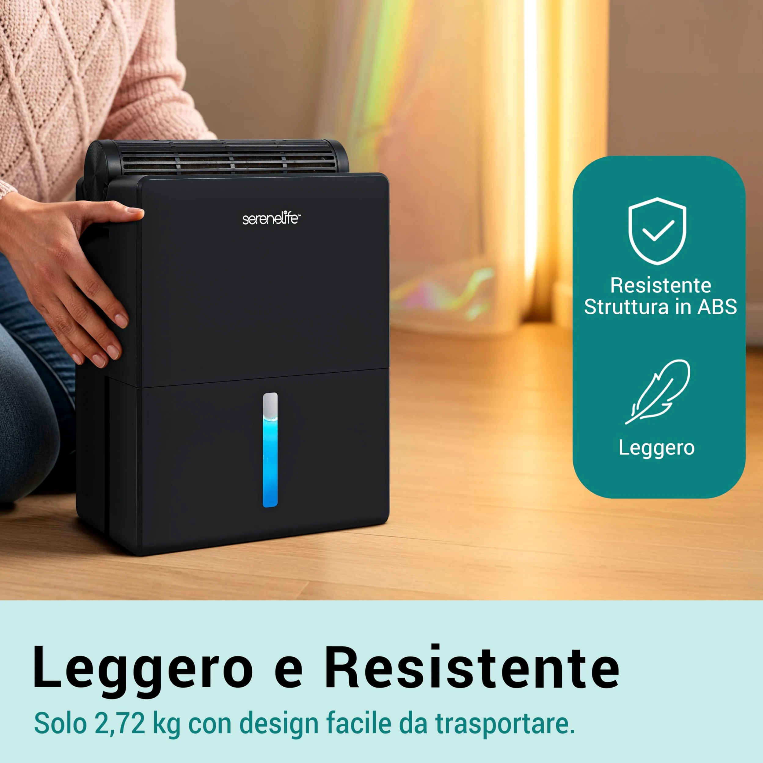 SereneLife Deumidificatore 2-in-1 Silenzioso, 2,5 L Serbatoio, Controllo Umidità Intelligente per Deumidificatore Casa, Camera, Bagno, Cantina e Armadio
