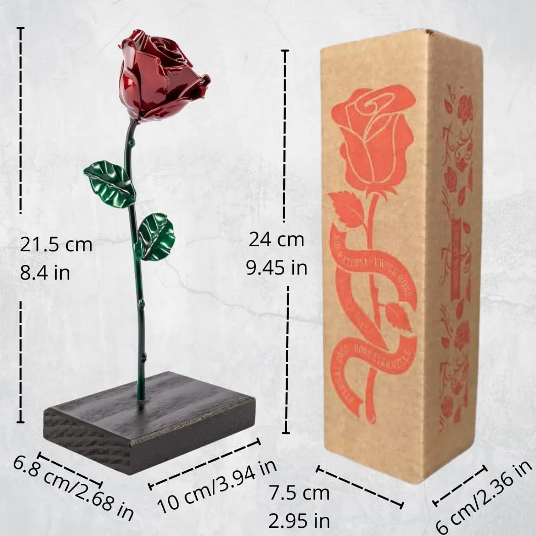 Forging Art Bcn® Rosa Eterna in Ferro Forgiato a Mano con Piedistallo - Edizione I Love You - Regalo Festa della mamma, San Valentino