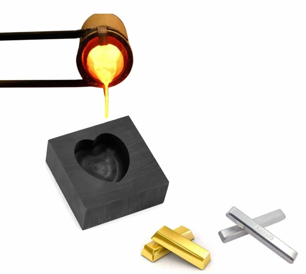 Casting di Grafite Ad Alta Densità Morma in Lingotto Forma a Forma di Cuore Mapilibile Stampo Oro in Argento in Genodo di Gioielli per Artigianato