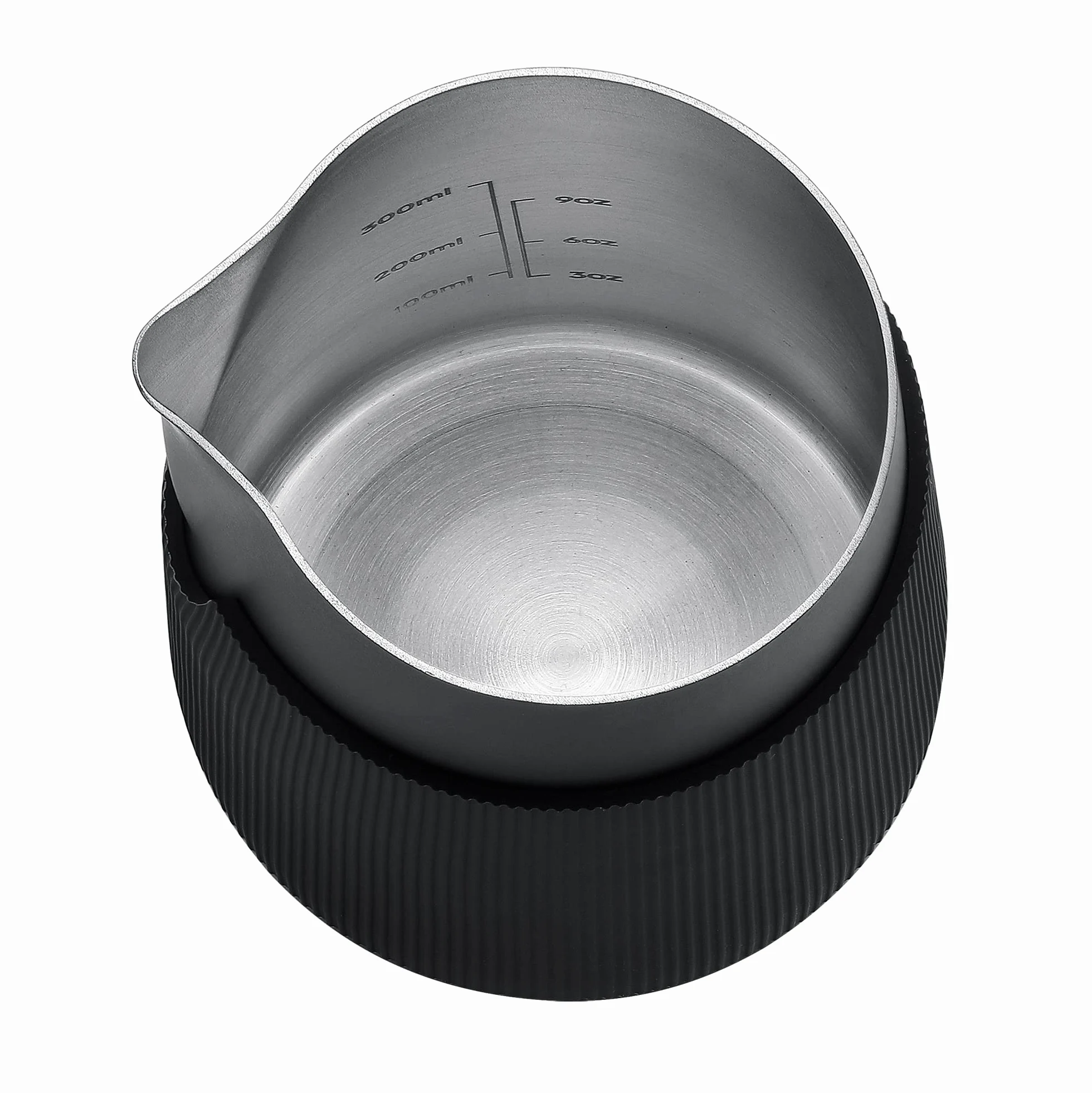 Normcore Brocca per latte senza manici, brocca per caffè espresso a vapore con beccuccio rotondo, brocca schiumalatte in acciaio inox 18/8, nero antiaderente, strumenti da barista premium, nero, 450