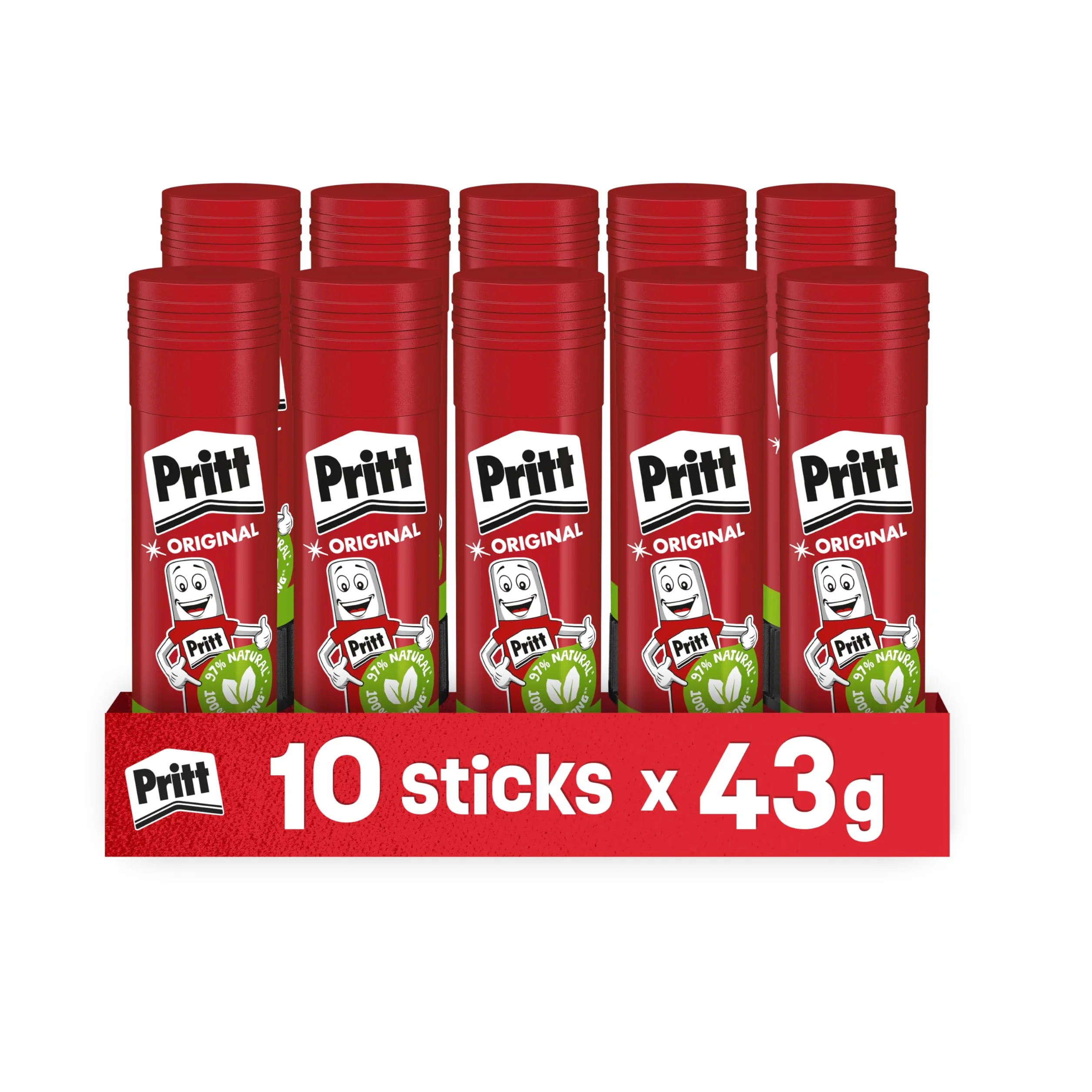 Pritt Colla Stick 10 x 43g, Adesivo per bambini, Scuola e Ufficio