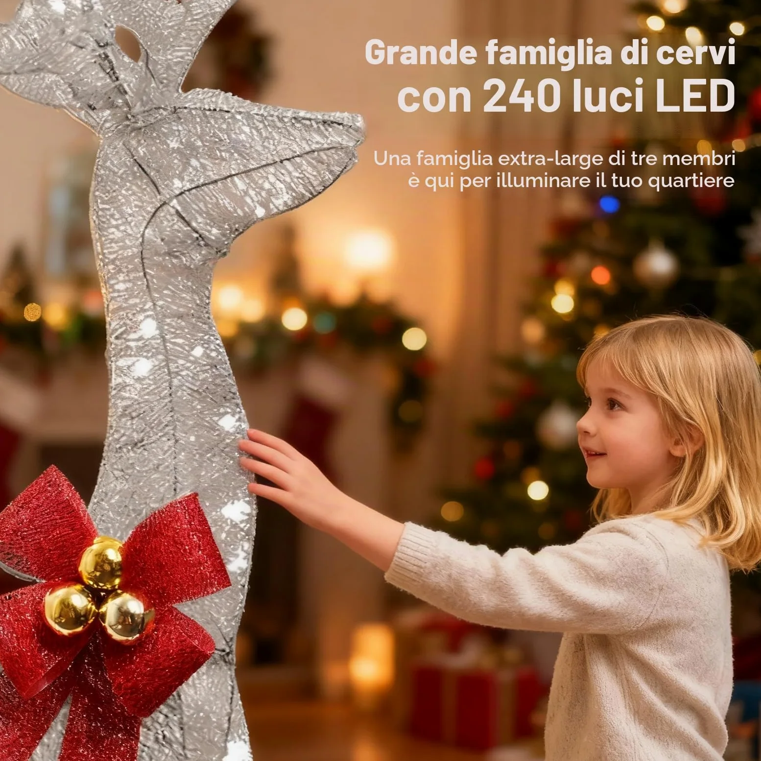Decorazioni Natalizie da Esterno per Giardino: Famiglia di 3 Renne Luminose da Esterno, Telaio in Metallo Resistente e Impermeabile, Figure Natalizie LED XXL per Esterno Interno Giardino Balcone