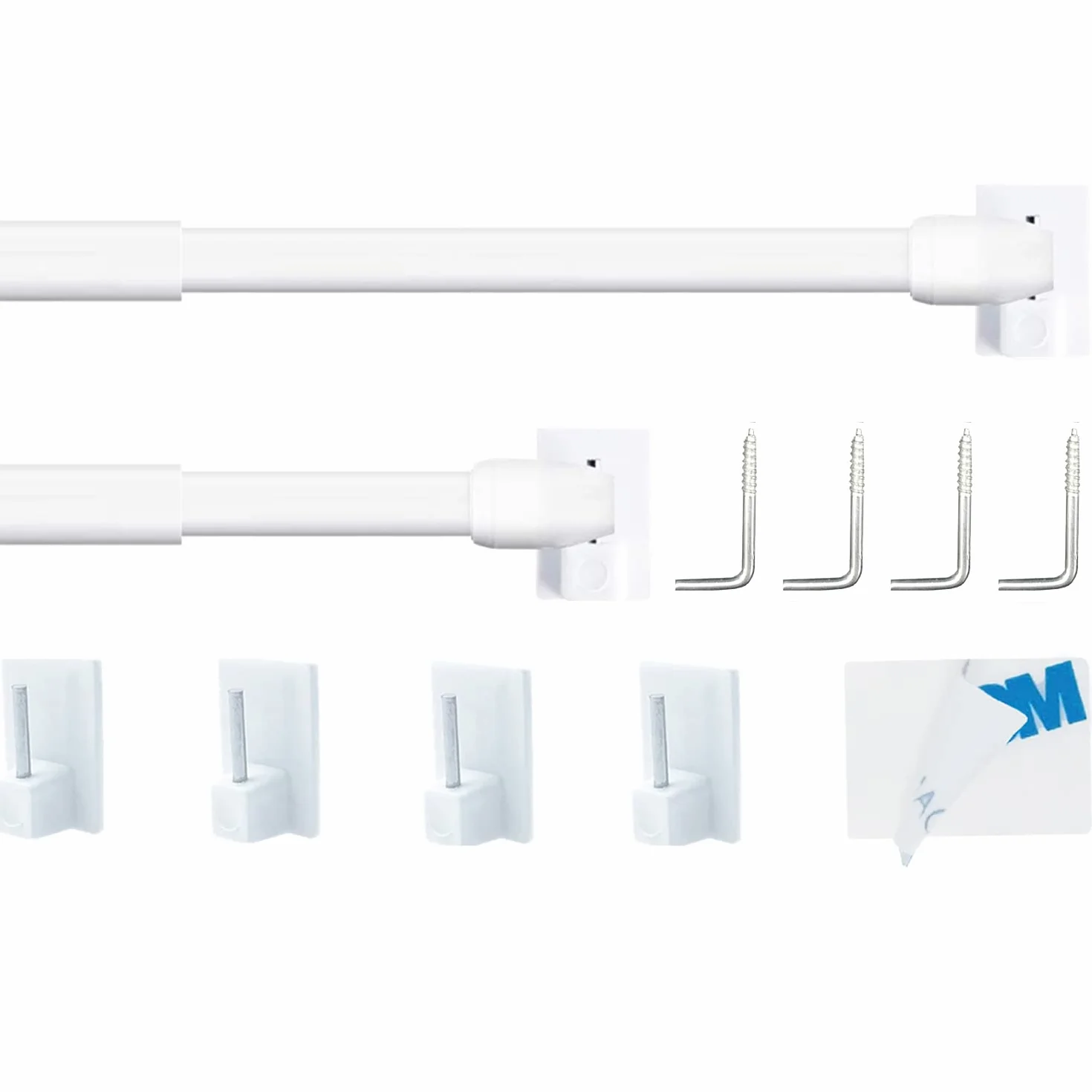 Bacchette per Tende a Vetro 40-70CM Bianco Aste Estensibili Senza Forare 2 Pezzi