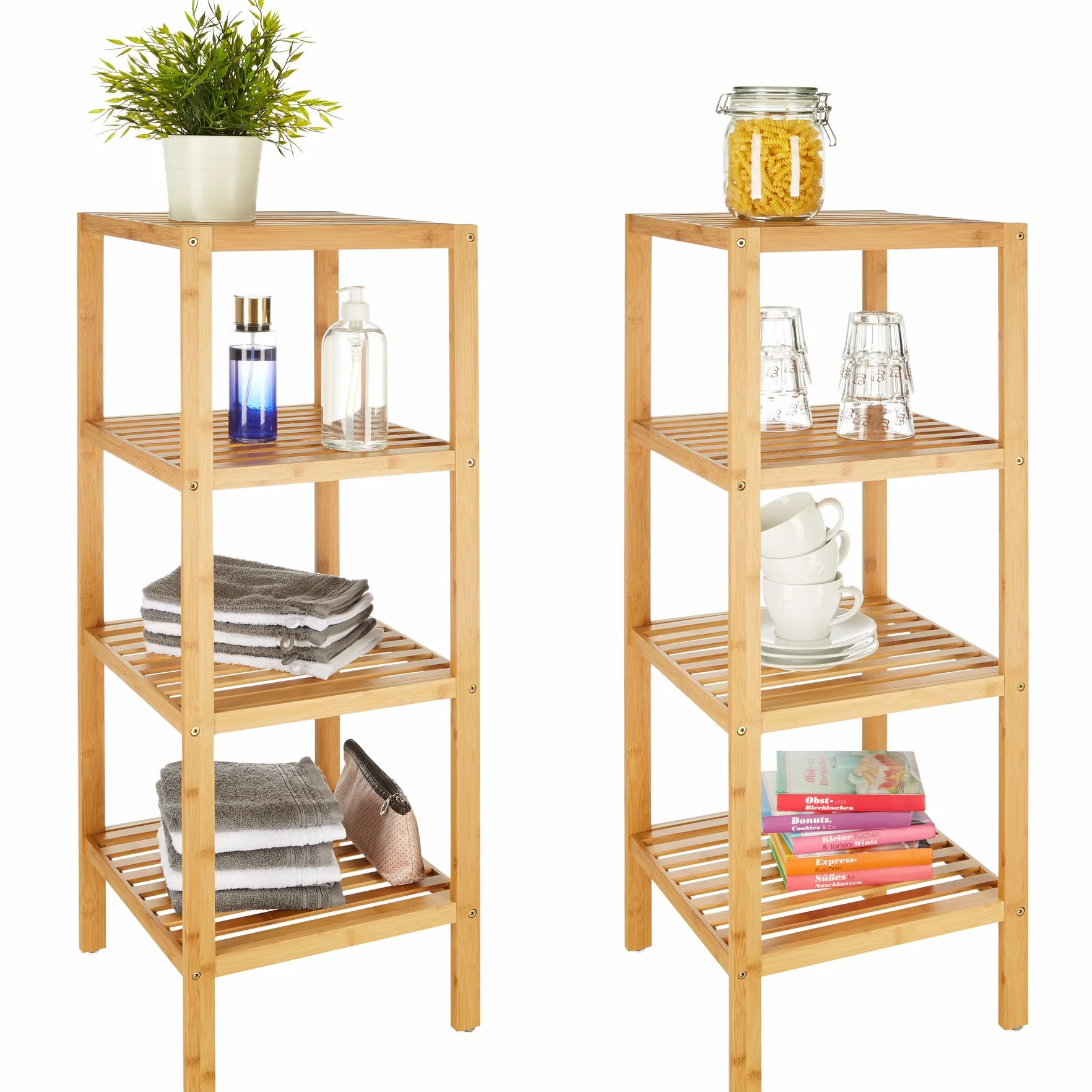 tectake Mobiletto Bagno Salvaspazio 33x33x97 cm Scaffale Organizer Bagno 4 Ripiani Bambu per Bagnoschiuma Trucchi Asciugamani Piante