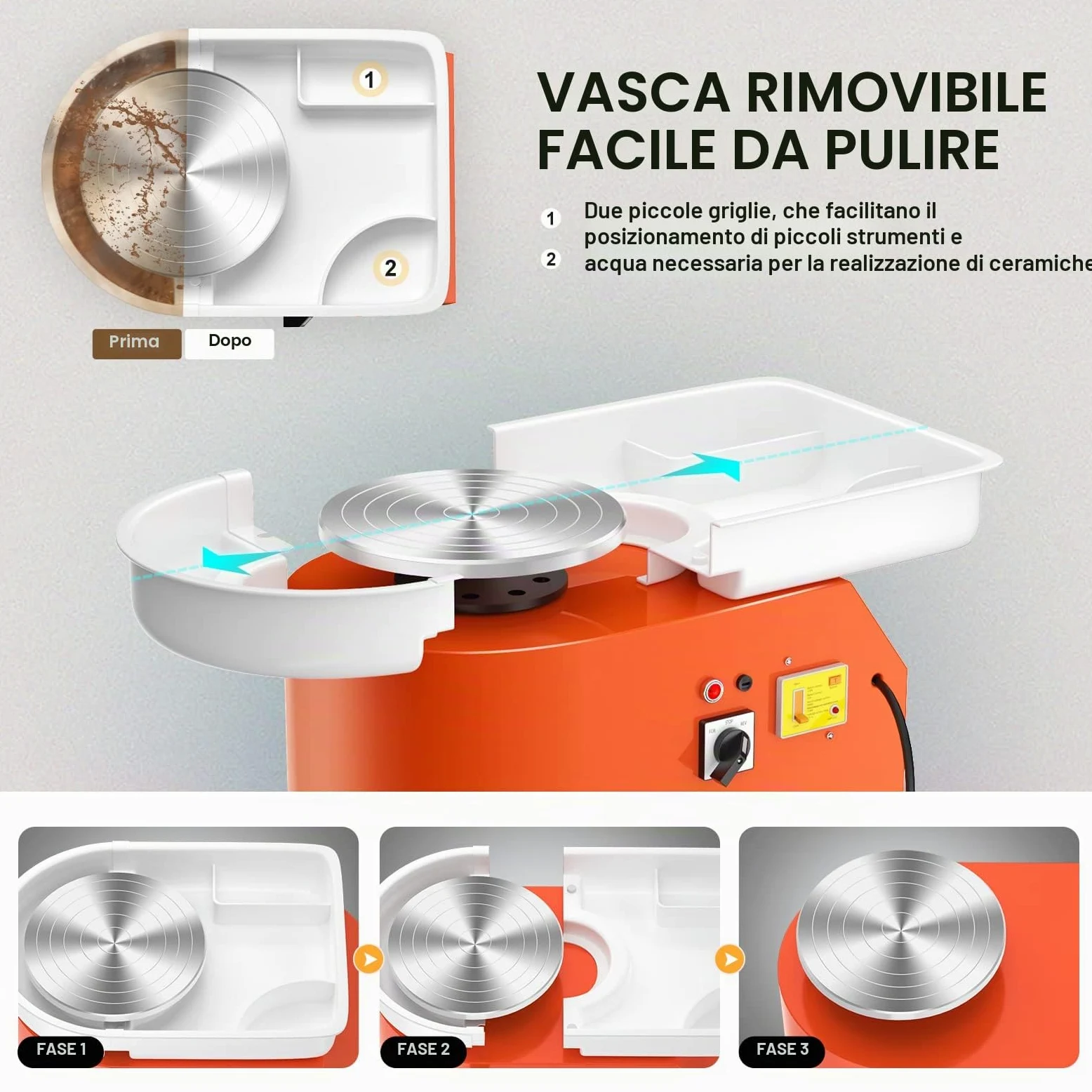 Tornio Ceramica Elettrico, 350W 25CM Tornio per Argilla Macchina con Bacino ABS Rimovibile, Pedale e Strumenti di Modellazione, Ruota di Ceramica che Forma Macchina