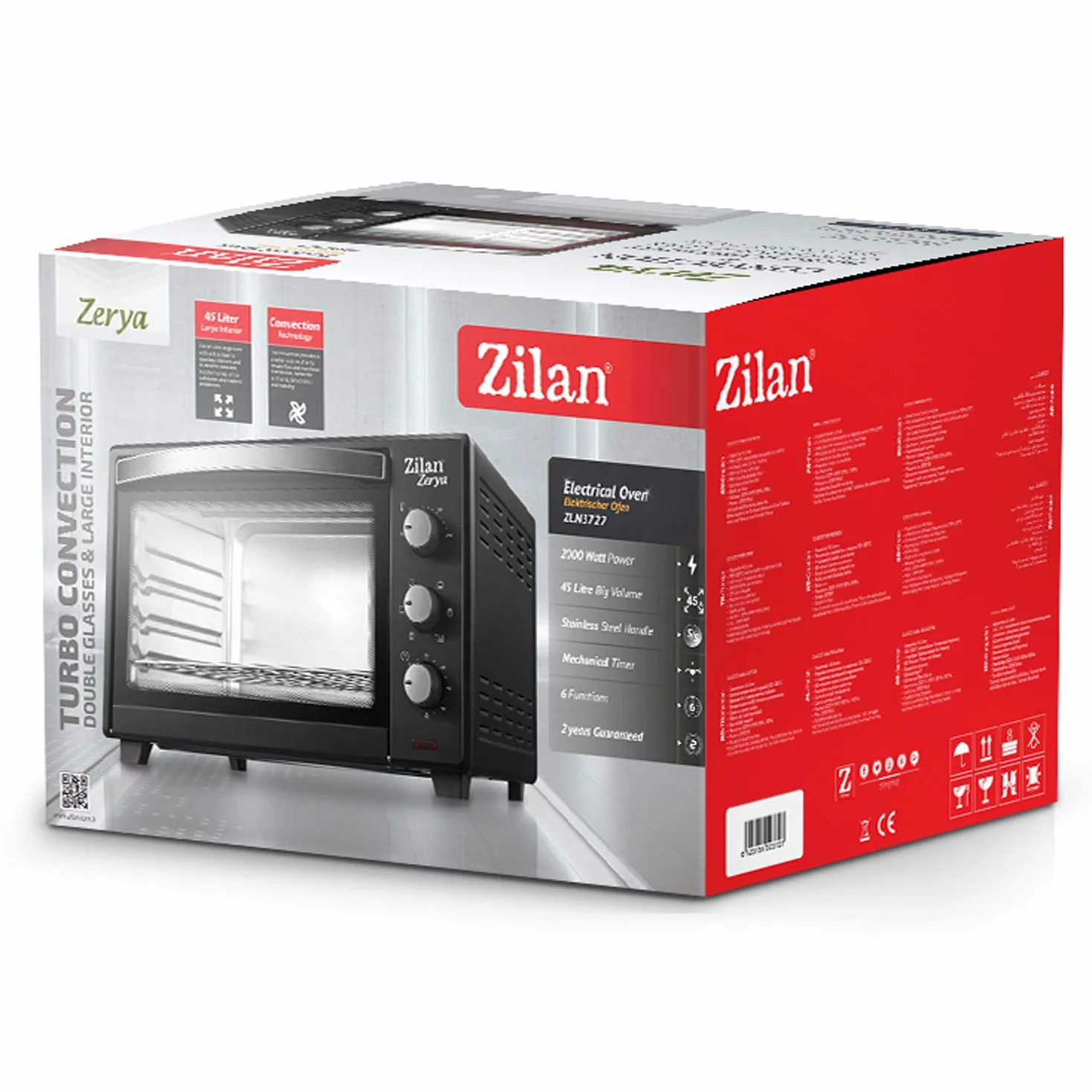 Forno elettrico a convezione Zerya 45 L 2000 W 230° programmabile timer 60 min spegnimento automatico