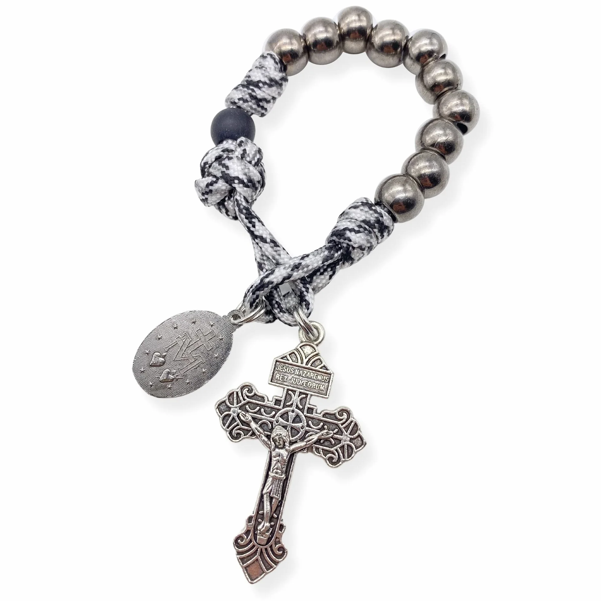 Nazareth Store Rosario di San Benedetto/San Giuseppe con perline in paracord, Rosario da taschino/bracciale a decade miracolosa, con medaglia e croce, 11.22 Inches, Pietra, Vetro