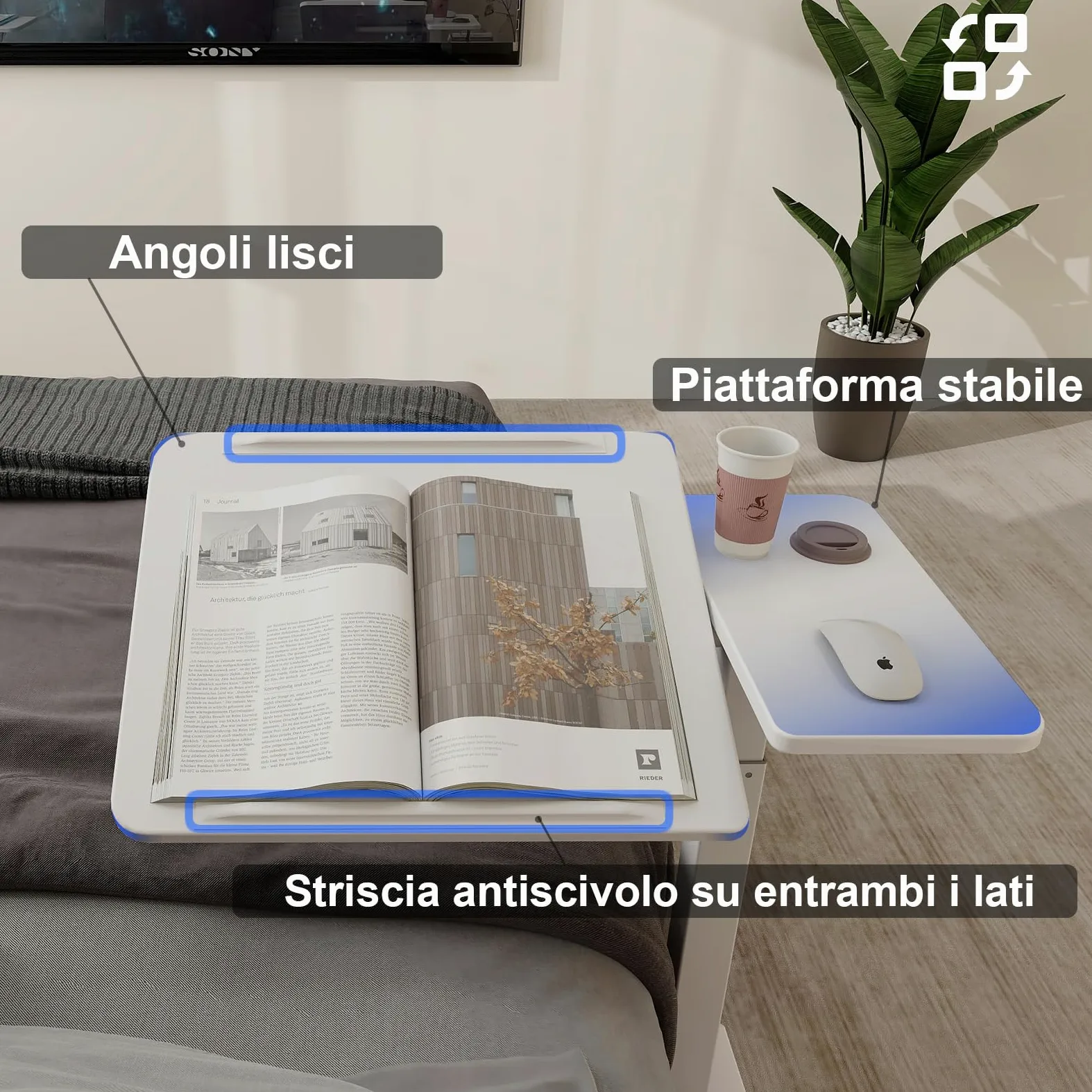 PUNCIA Tavolino da Laptop Scrivania per Computer 68x40 CM Regolabile in Altezza 70-102cm Tavolo da Letto con Ruote Tavolino Porte PC Porta Computer da Scrivania per Ufficio e Casa (Bianco)